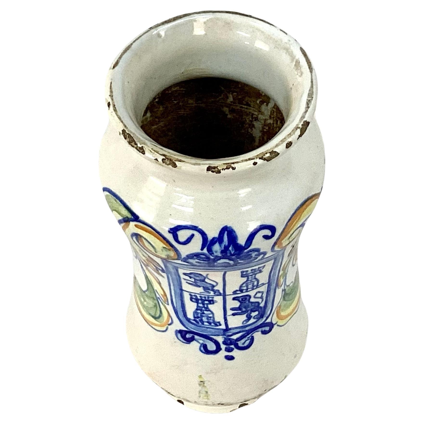 Baroque Antique 18th Century Italian Ceramic Apothecary Jar For Sale