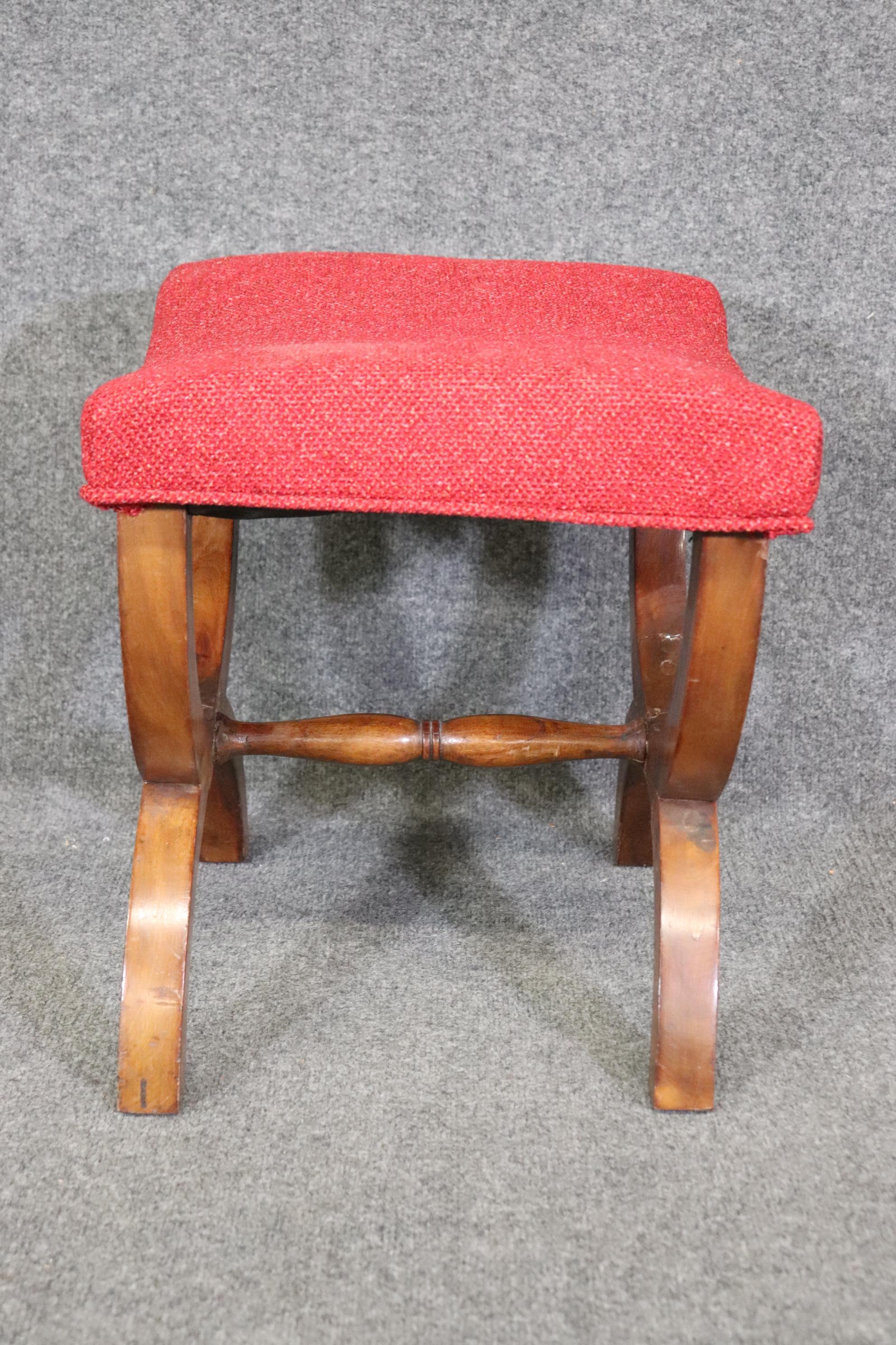 18th Century and Earlier  Antique 18th Century Italian Regency Style X Bench with Red Upholstery For Sale