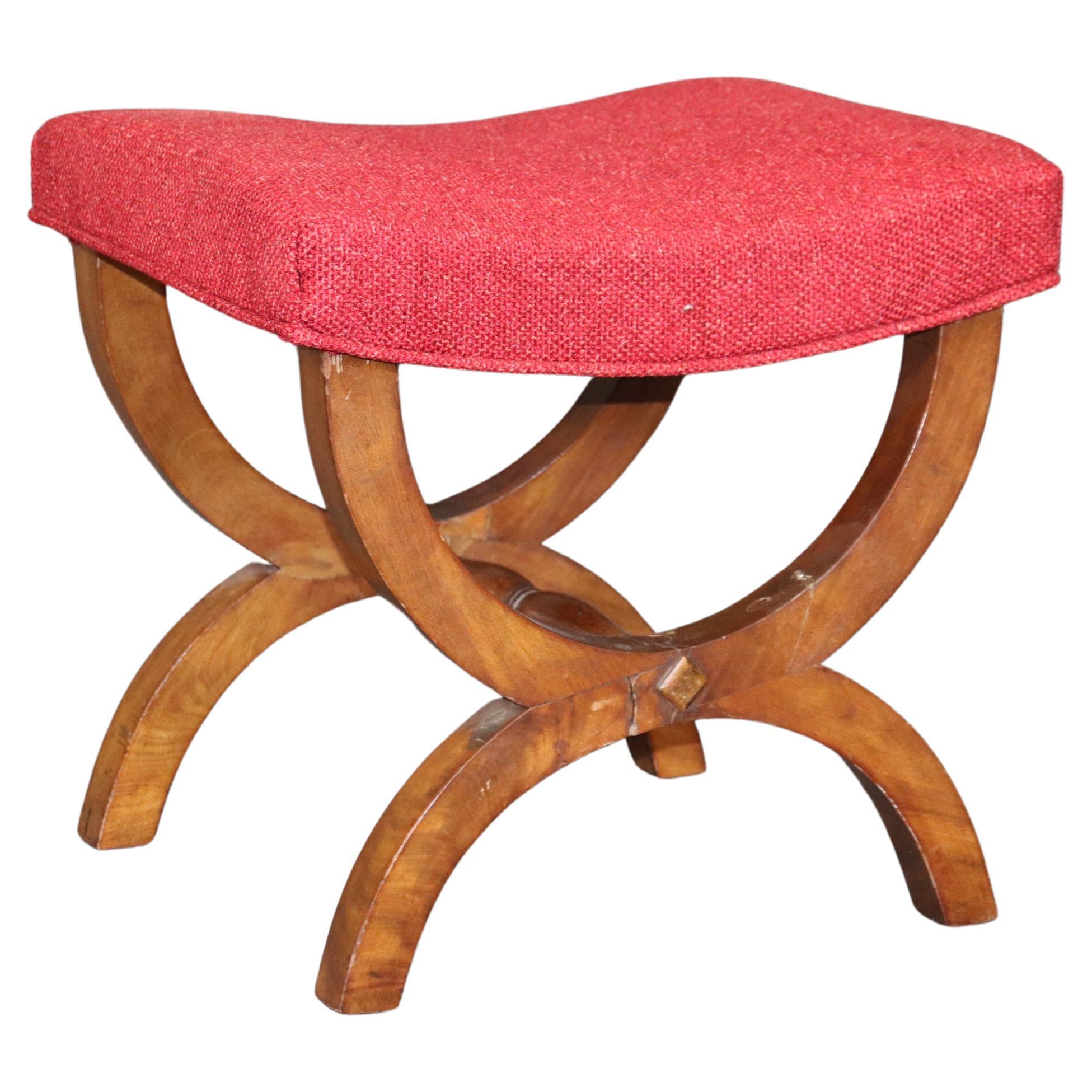 Antique 18th Century Italian Regency Style X Bench with Red Upholstery