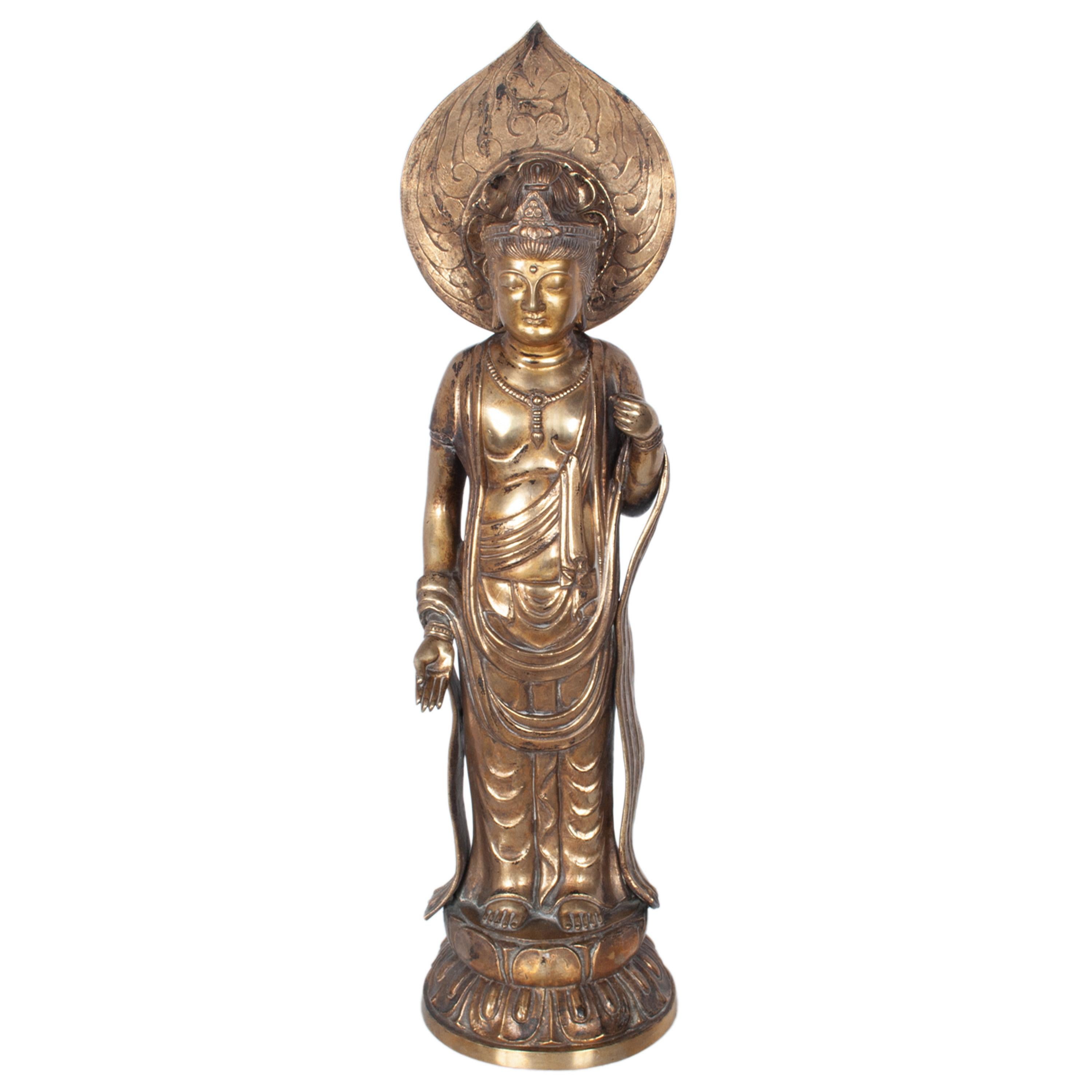 Statue de Bouddha Kannon en bronze doré du Japon Edo du 18ème siècle 1750 en vente 3