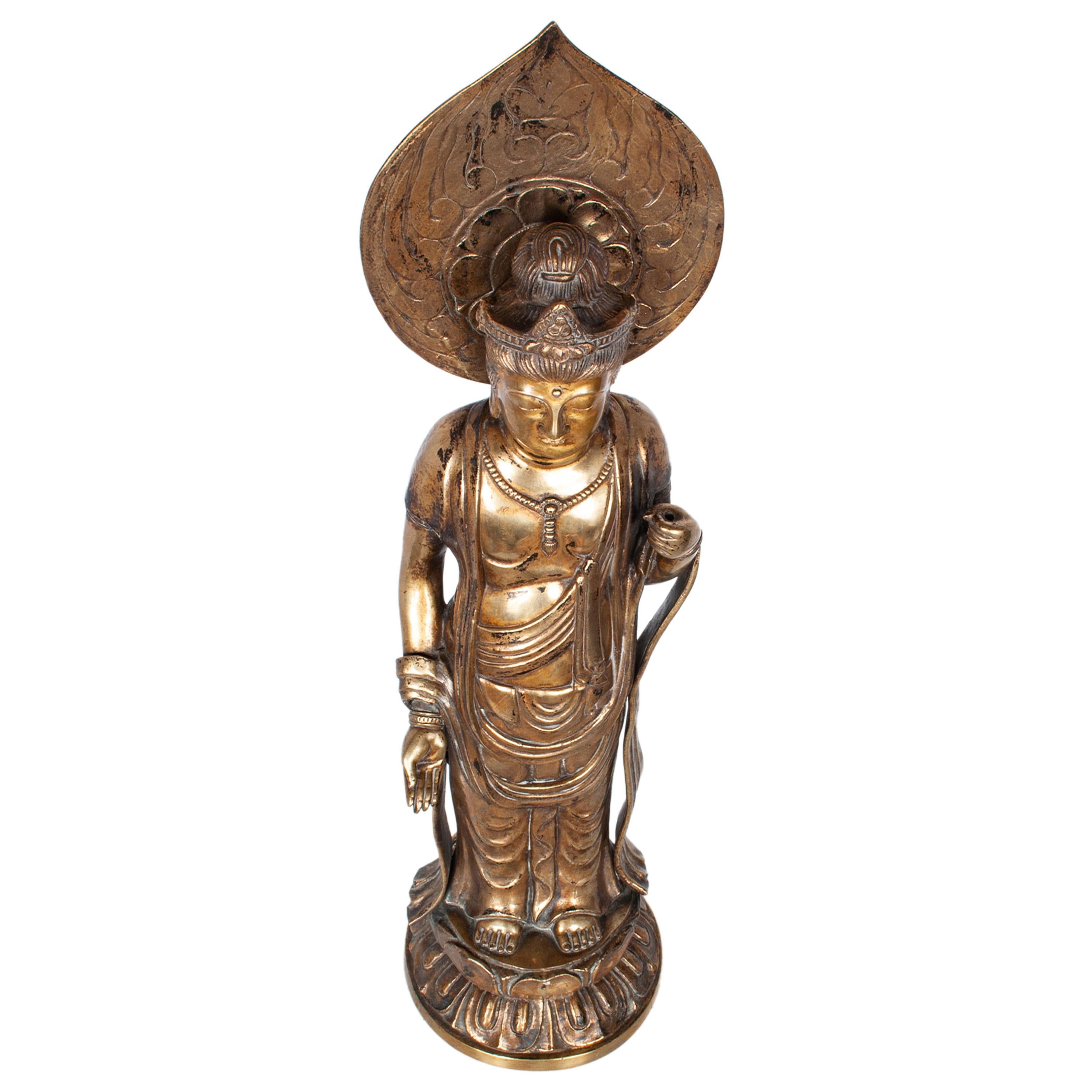 Statue de Bouddha Kannon en bronze doré du Japon Edo du 18ème siècle 1750 en vente 4