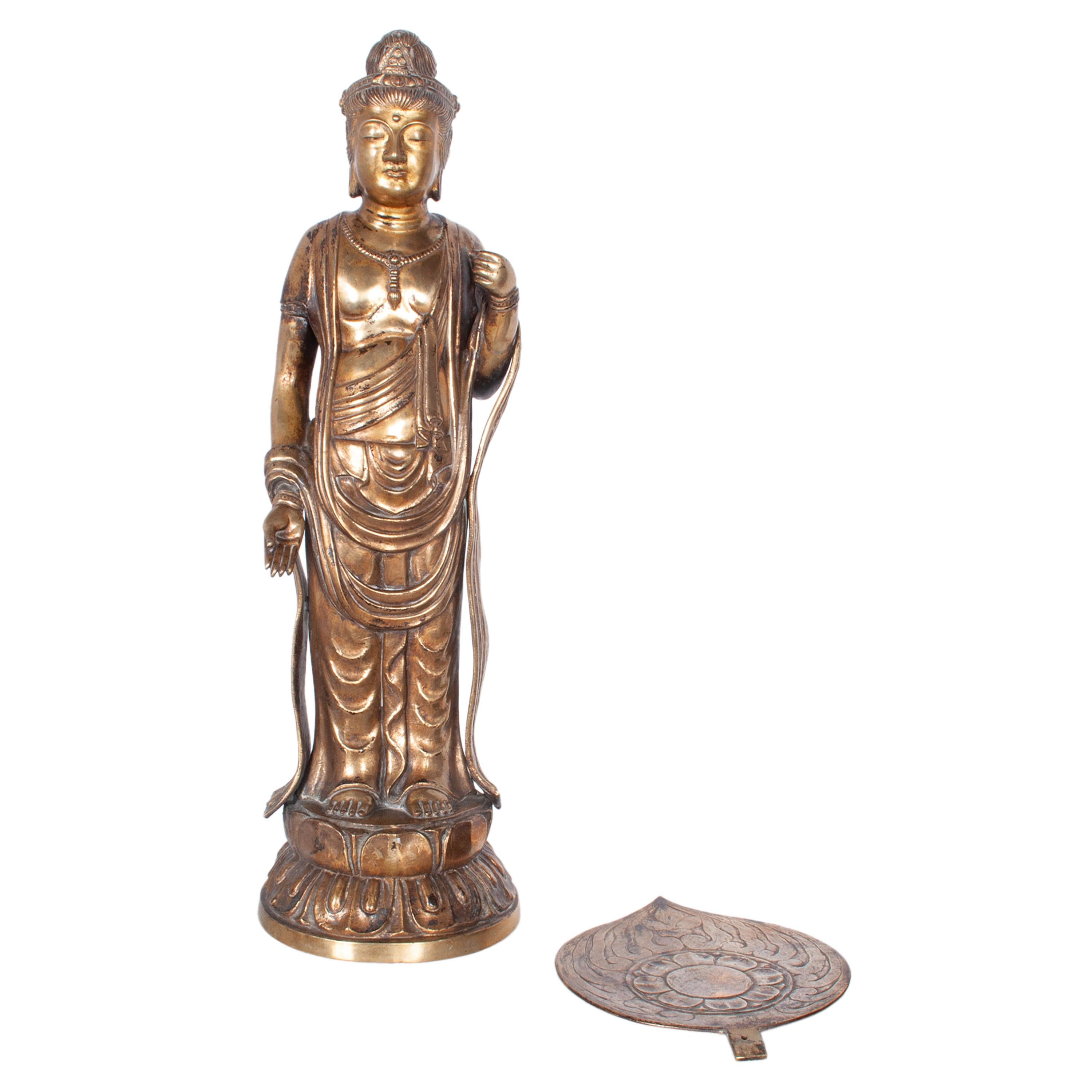 Statue de Bouddha Kannon en bronze doré du Japon Edo du 18ème siècle 1750 en vente 5