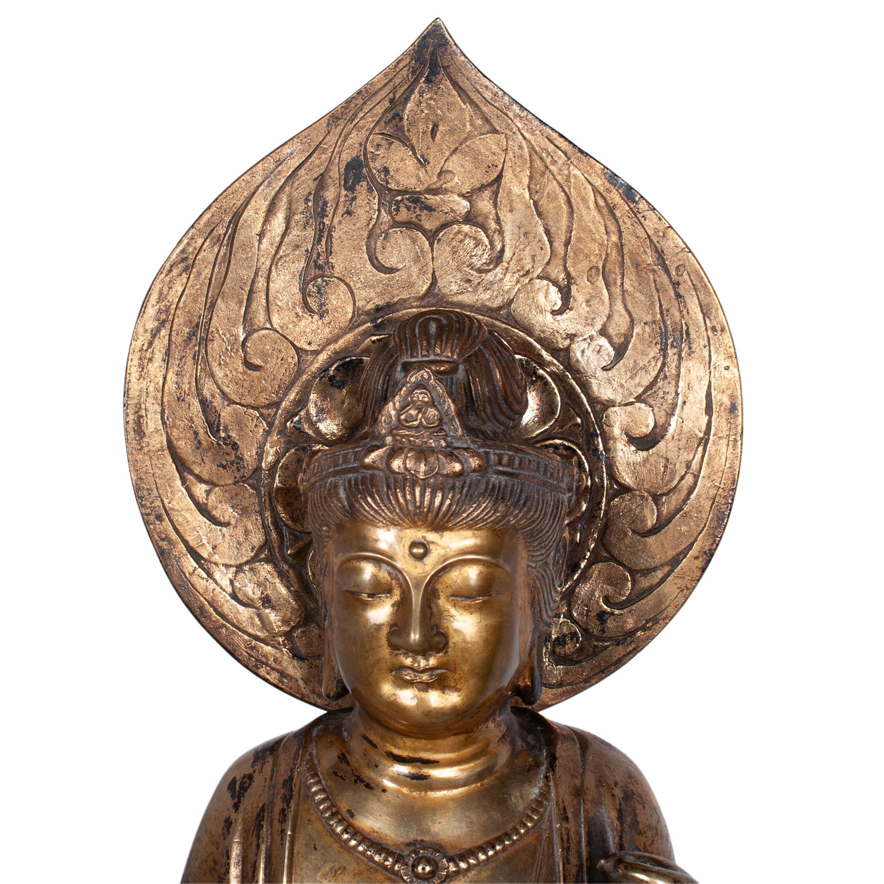 Statue de Bouddha Kannon en bronze doré du Japon Edo du 18ème siècle 1750 en vente 7