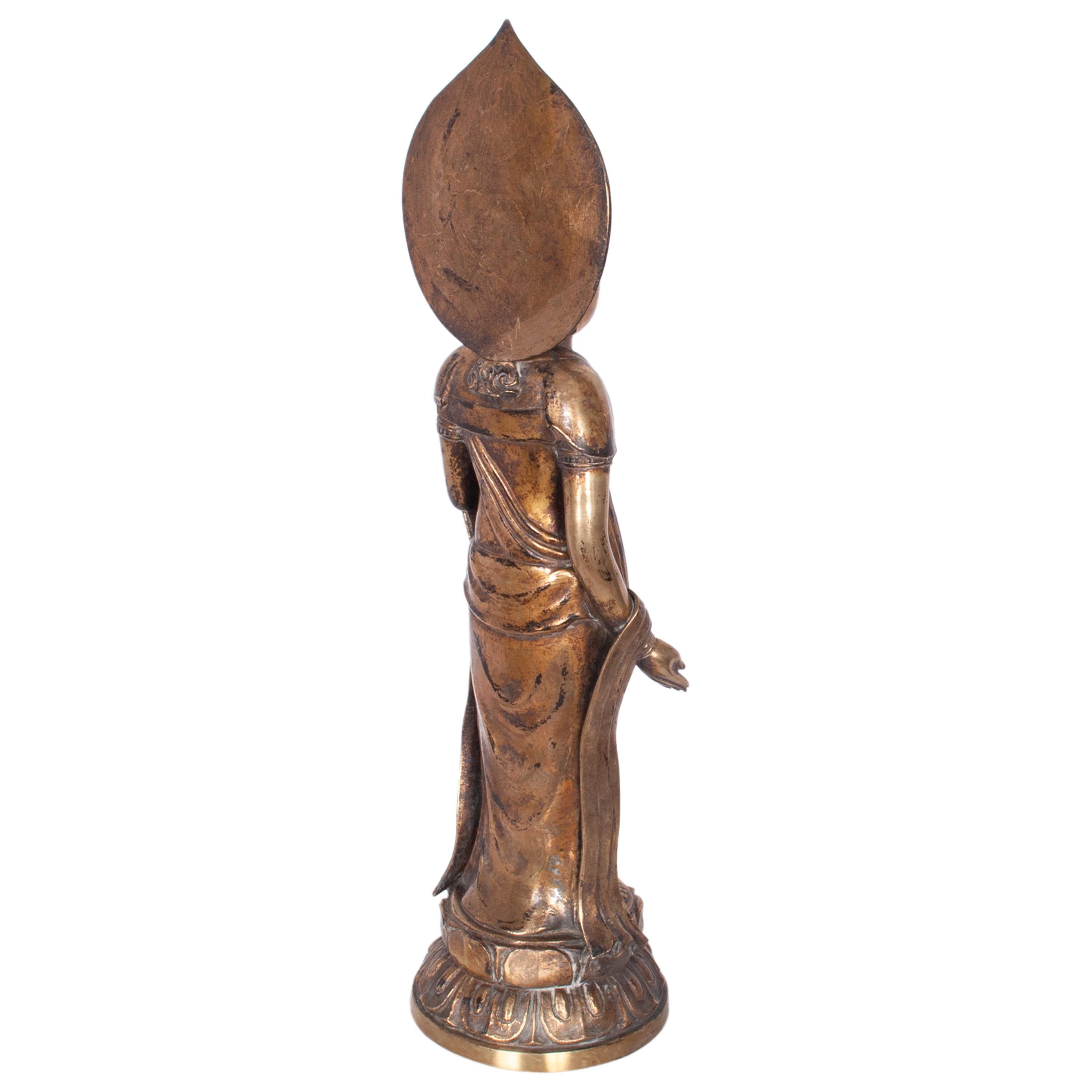 Statue de Bouddha Kannon en bronze doré du Japon Edo du 18ème siècle 1750 Bon état - En vente à Portland, OR