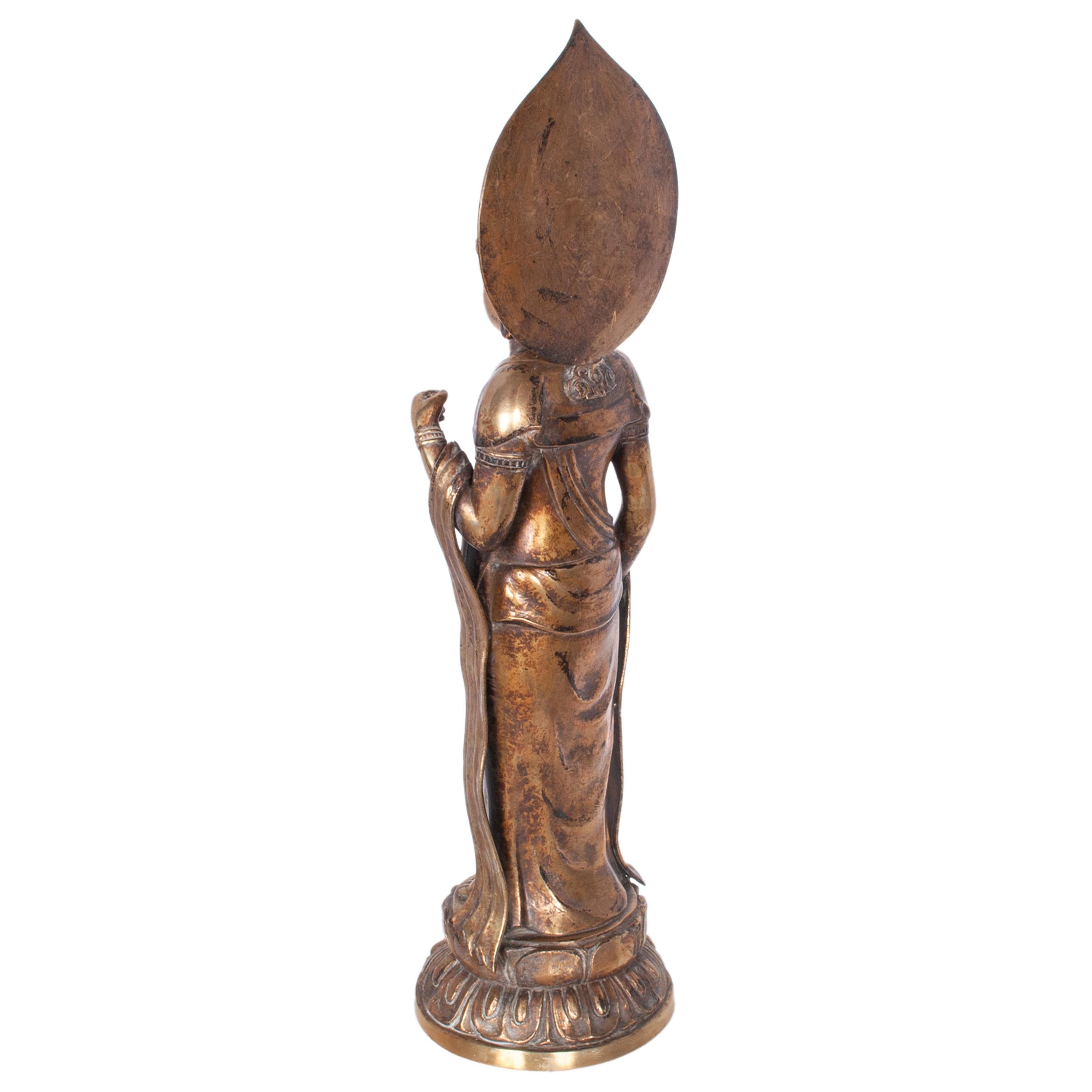 Bronze Statue de Bouddha Kannon en bronze doré du Japon Edo du 18ème siècle 1750 en vente