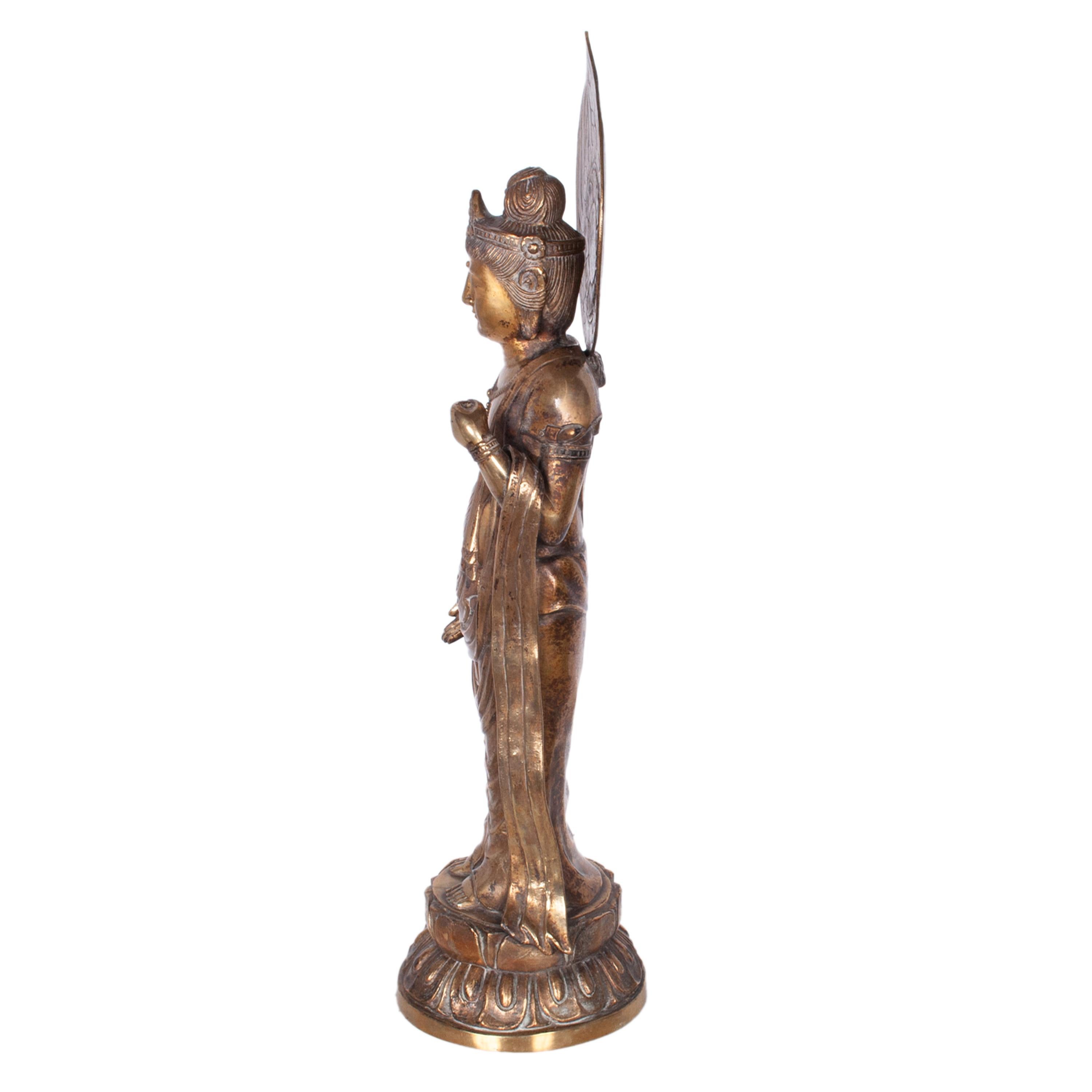 Statue de Bouddha Kannon en bronze doré du Japon Edo du 18ème siècle 1750 en vente 1