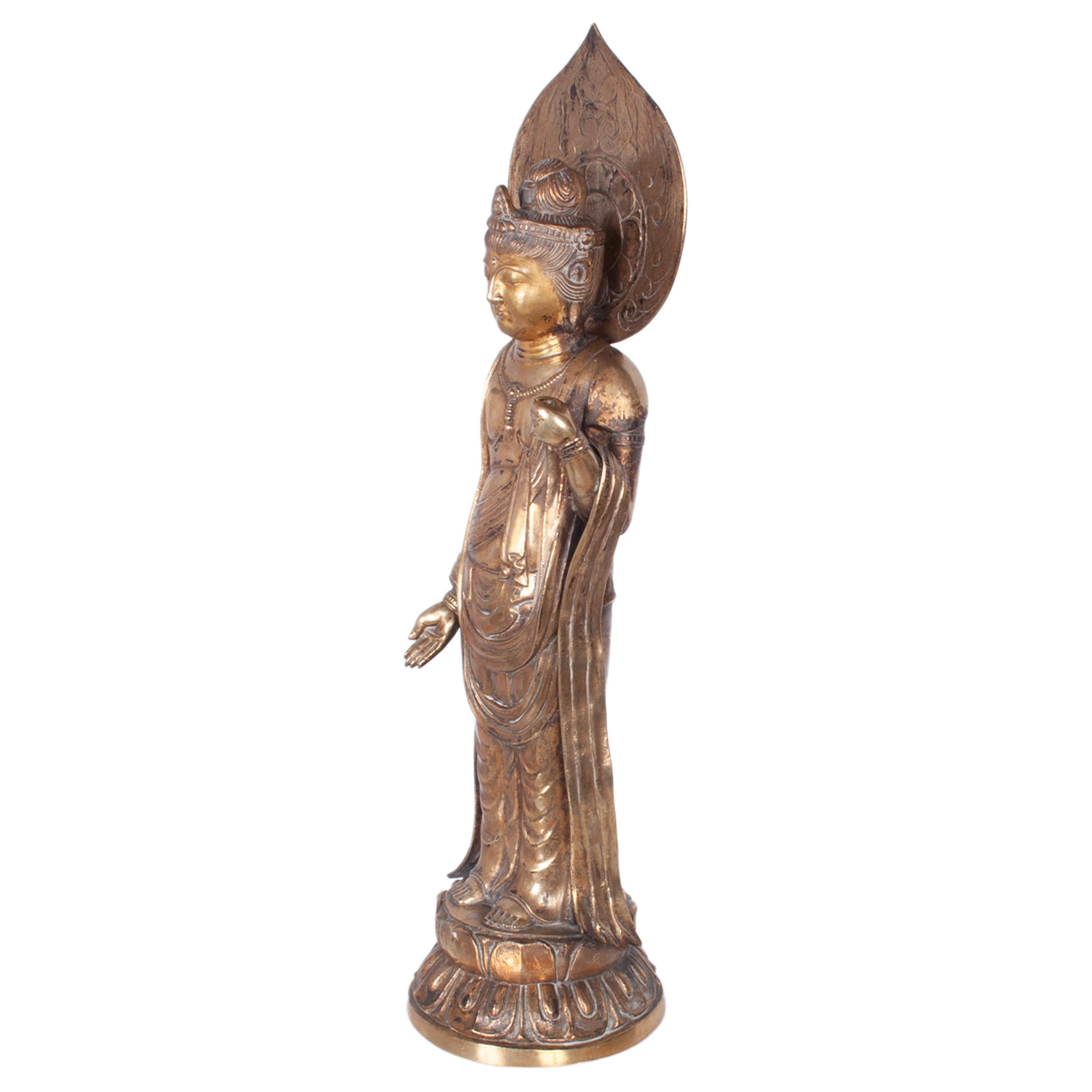 Statue de Bouddha Kannon en bronze doré du Japon Edo du 18ème siècle 1750 en vente 2
