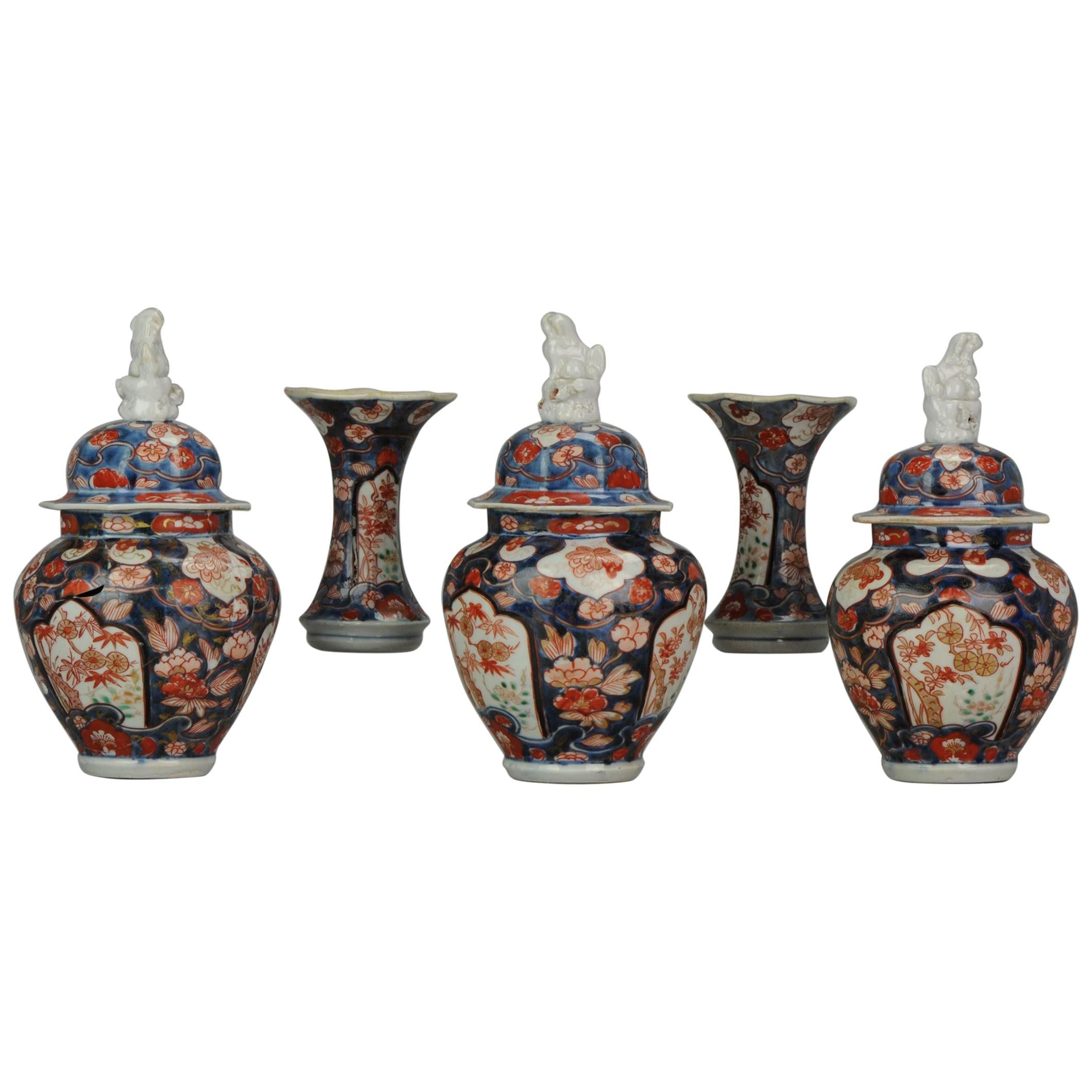 Antique 18th Century Japanese Garniture Porcelain Vase Imari Edo Period