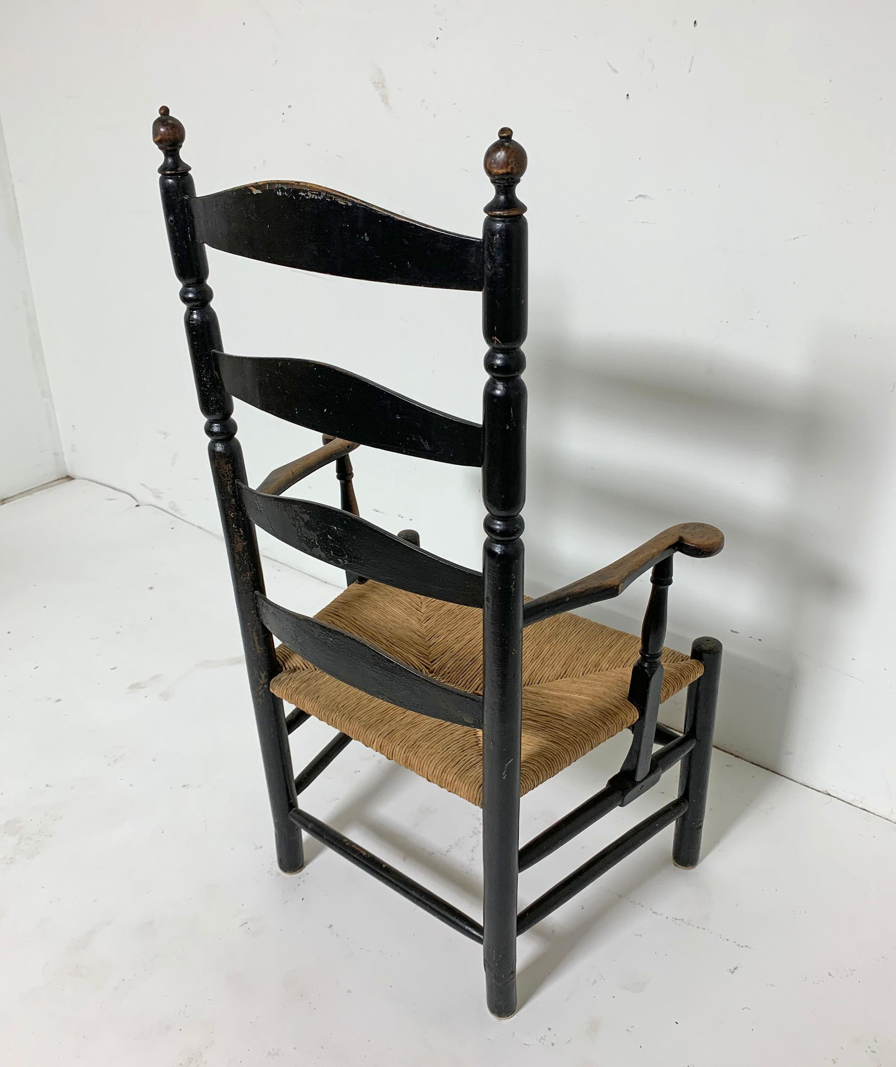 Antique 18th Century Ladderback Arm Chair with Rush Seat 3