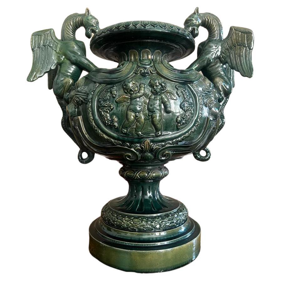 Grand vase ancien du 18e siècle en céramique émaillée de l'Empire français