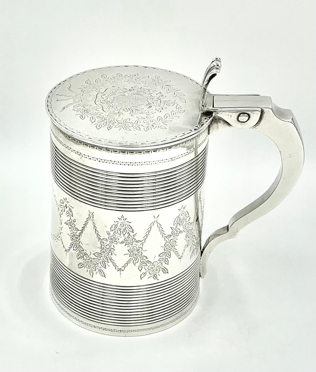 Early 19th Century Antique 18th Century Large George III Sterling Silver Armorial Tankard, 1806 For Sale