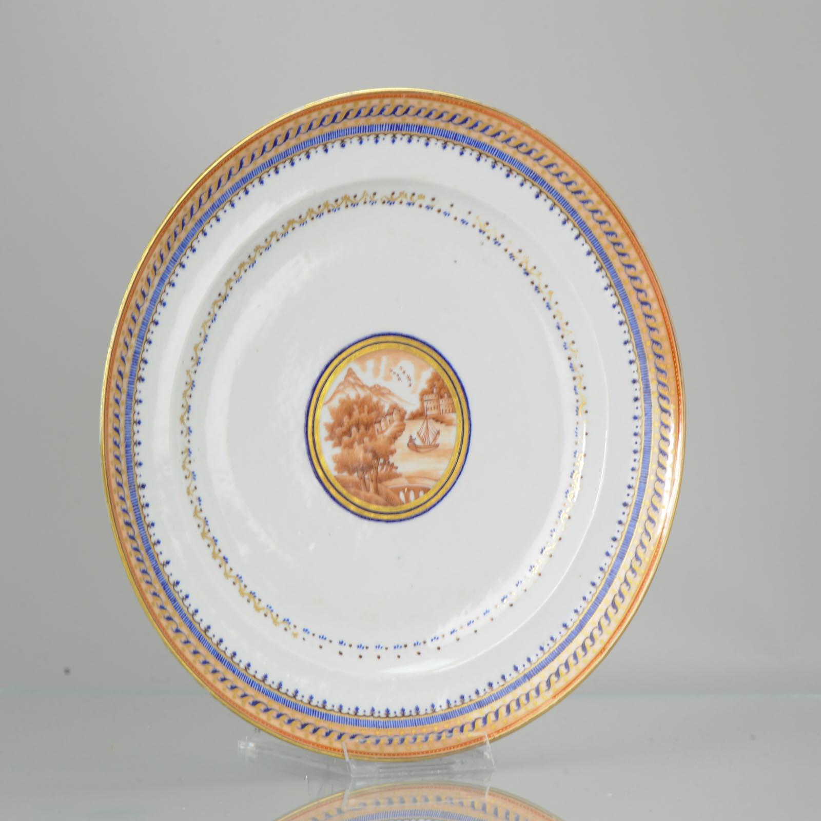 Antique 18th Century Large Plate Qing Chinese Porcelain Chine De Commande Sepia For Sale 8