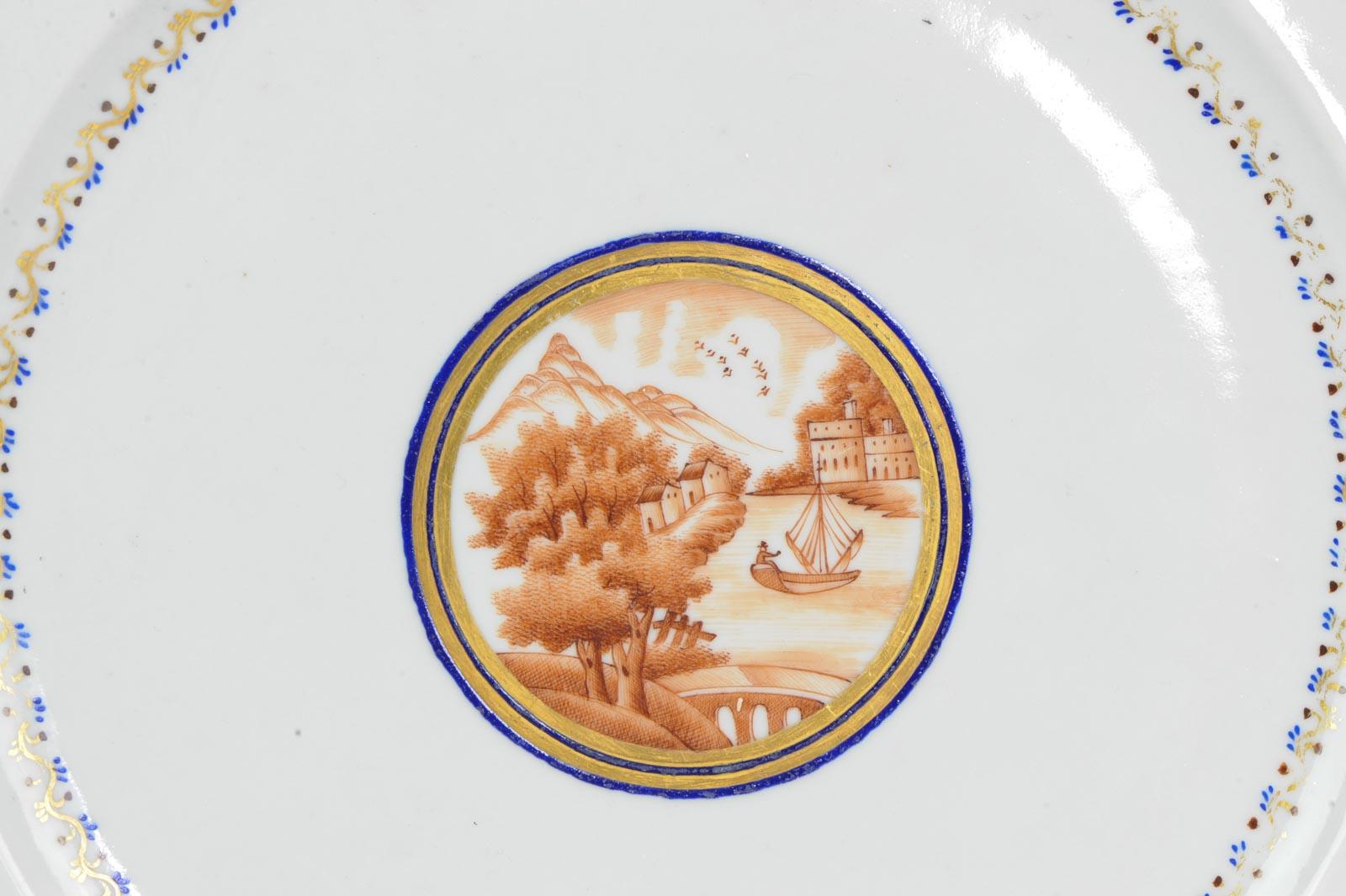 Antique 18th Century Large Plate Qing Chinese Porcelain Chine De Commande Sepia For Sale 9