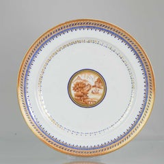 Antique 18th Century Large Plate Qing Chinese Porcelain Chine De Commande Sepia