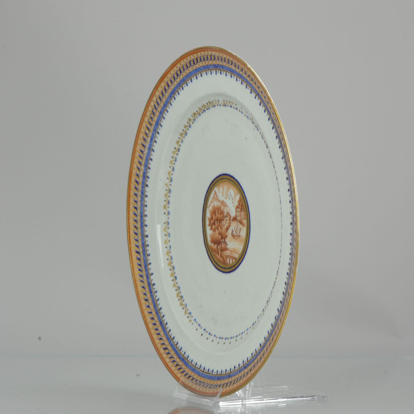 Antique 18th Century Large Plate Qing Chinese Porcelain Chine De Commande Sepia For Sale 1