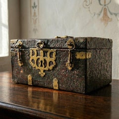 Antique 18th Century Leather & Brass Casket
