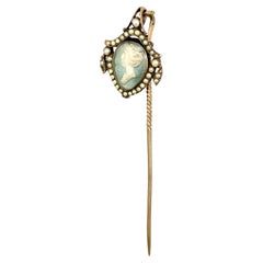 Antique 18th Century Locket Pendant Silver Metal Oriental Seedpearls Stickpin  
