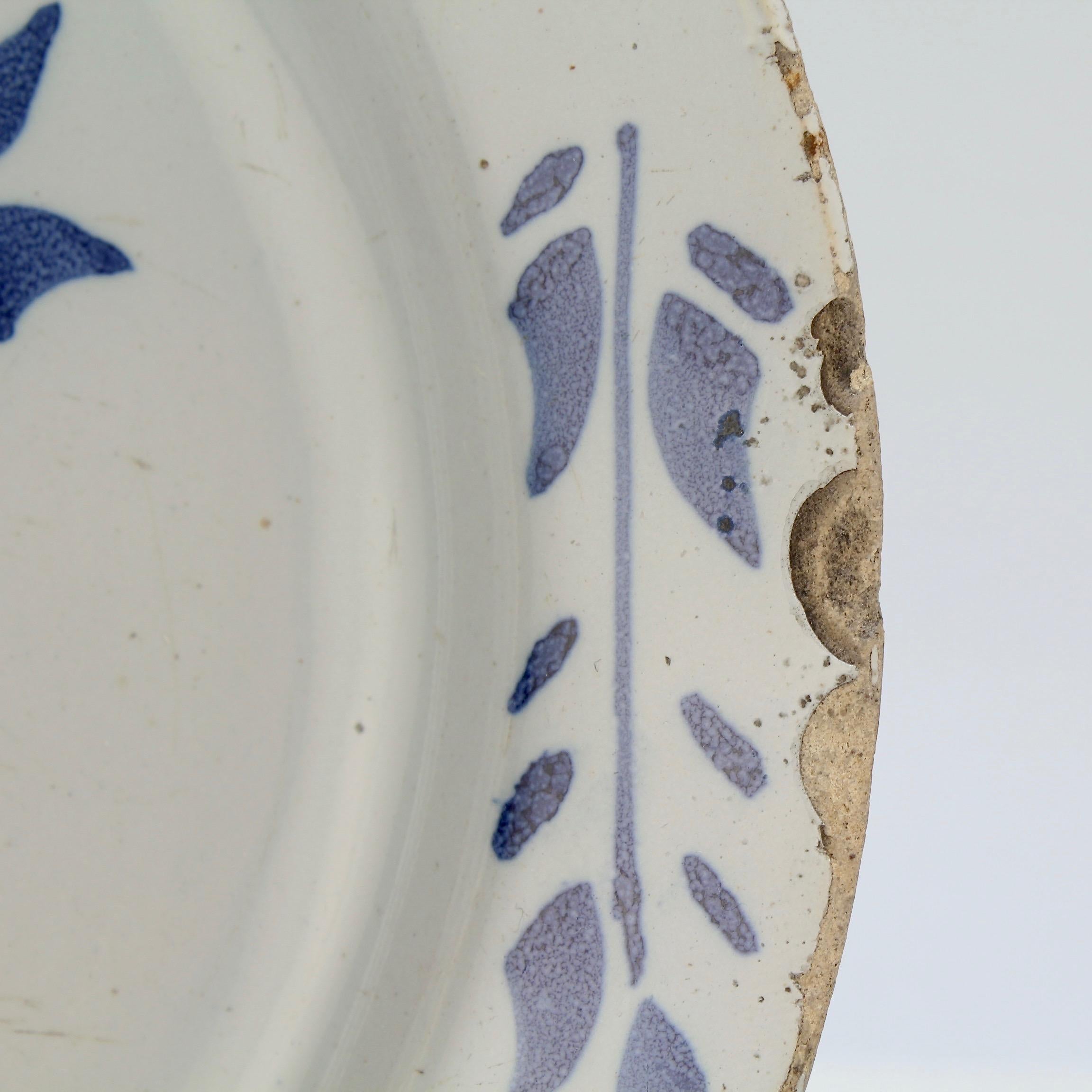 Baroque Antique 18th Century London English Delft Pottery Pancake Plate