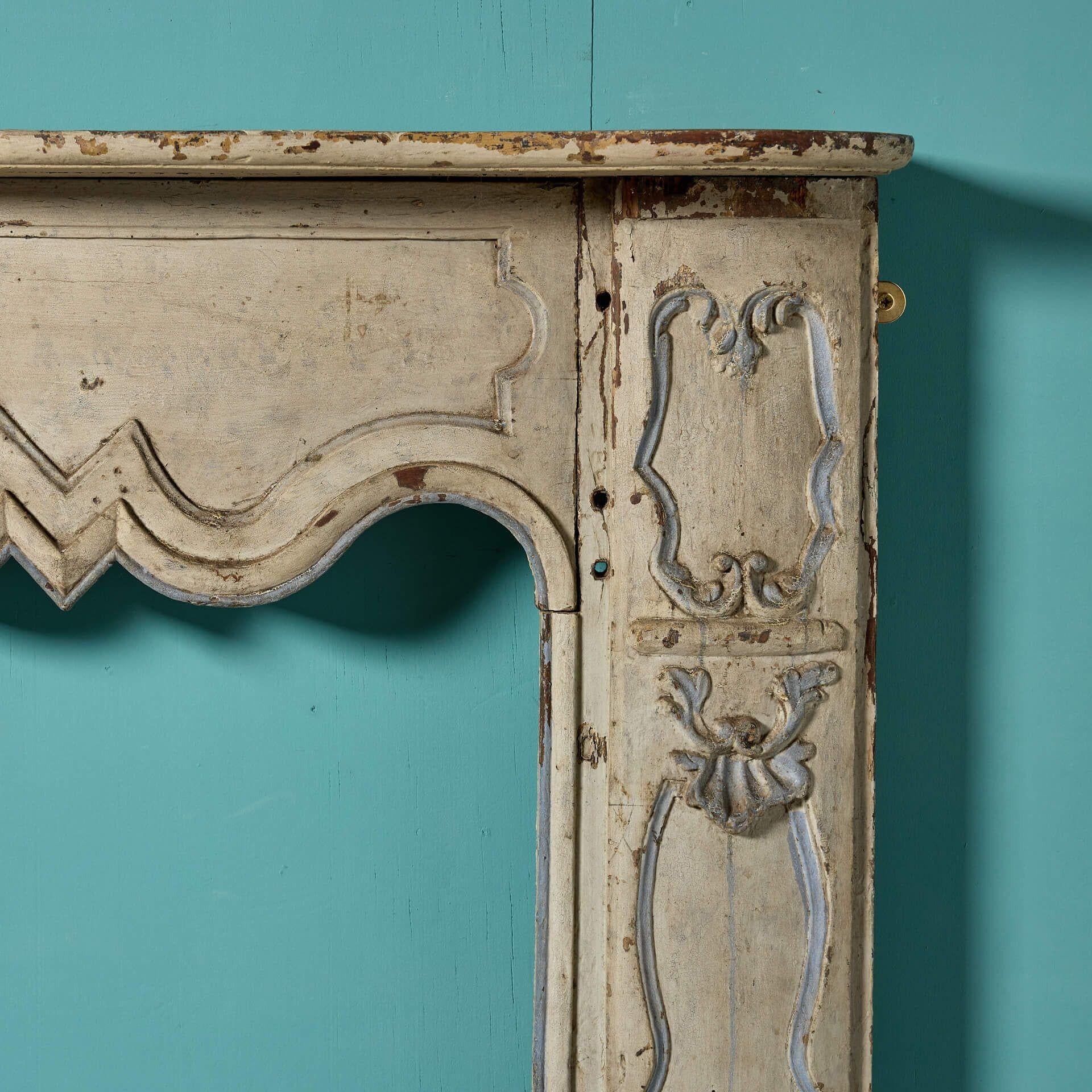 French Antique 18th Century Louis XV Carved Oak Fireplace For Sale