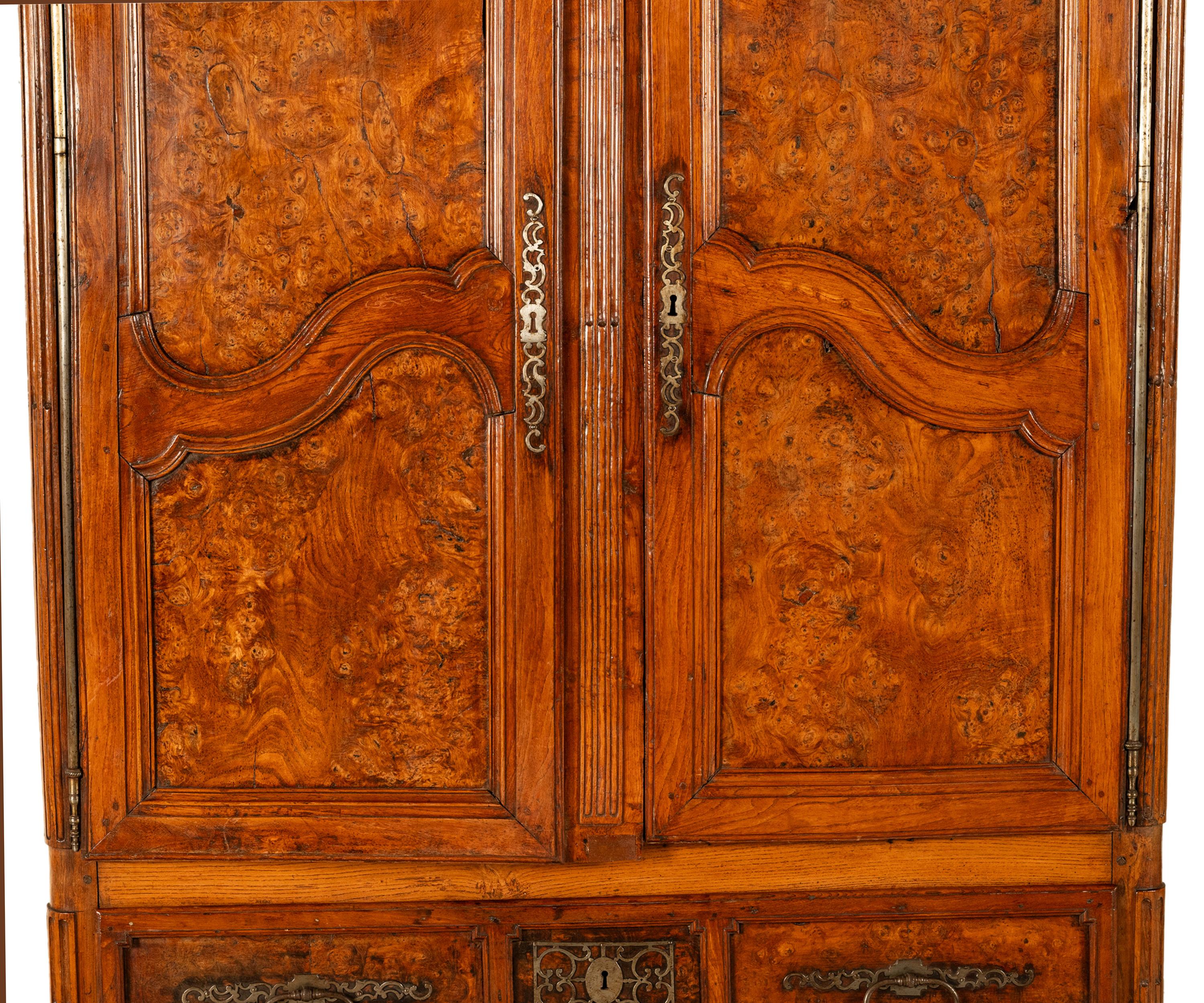 Antique 18th Century Louis XV French Provincial Burl Chestnut Walnut Armoire For Sale 9