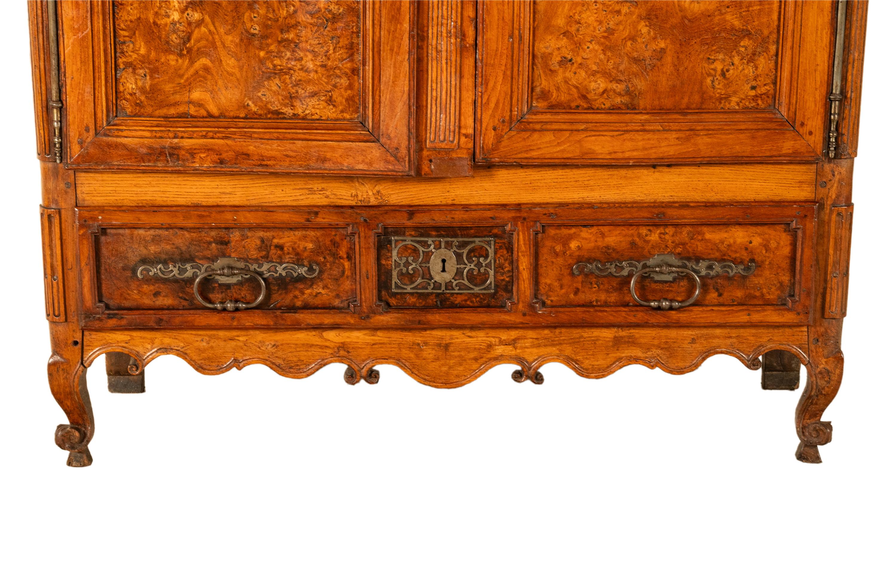 Antique 18th Century Louis XV French Provincial Burl Chestnut Walnut Armoire For Sale 10
