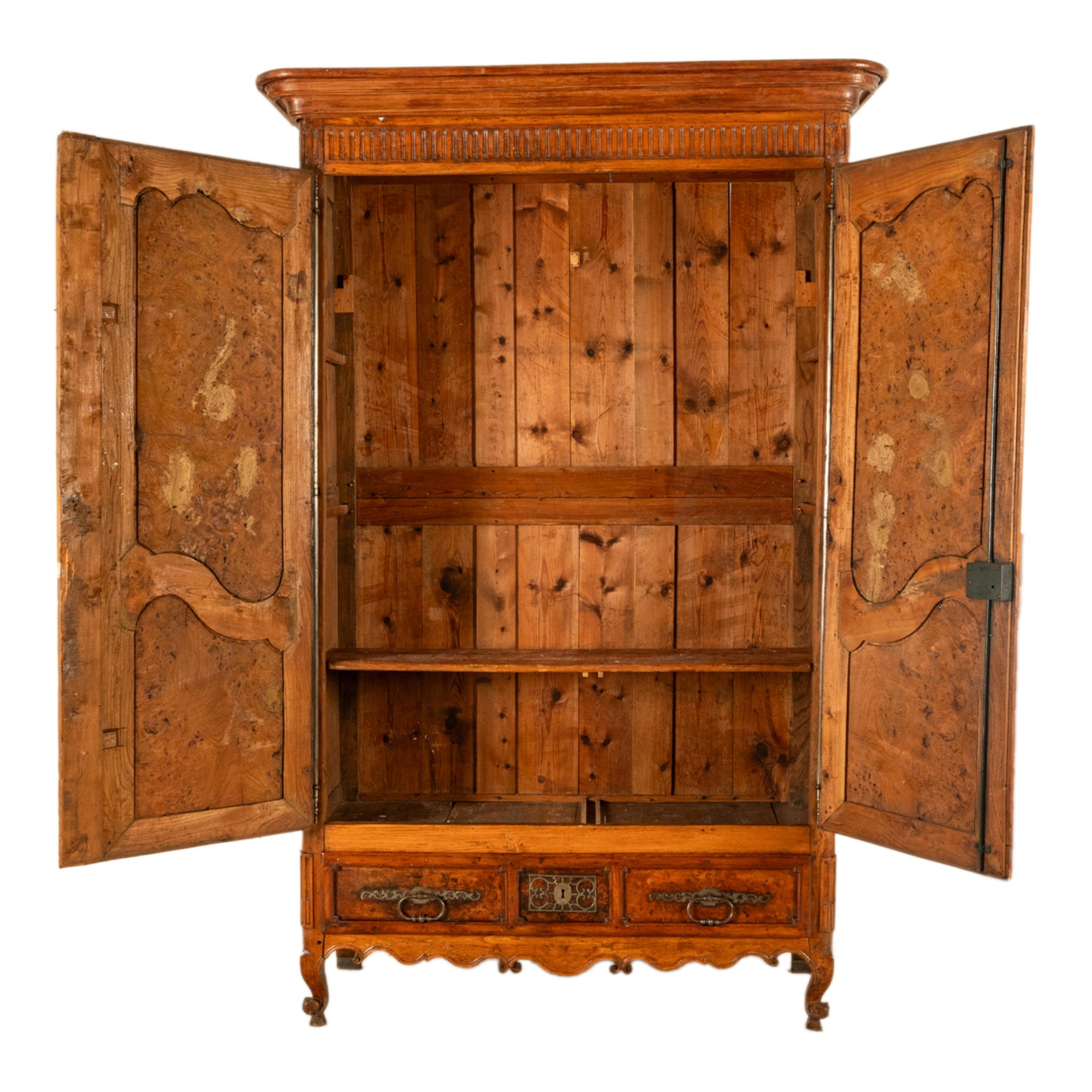Antique 18th Century Louis XV French Provincial Burl Chestnut Walnut Armoire For Sale 5