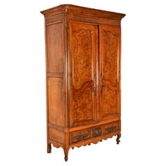 Antique 18th Century Louis XV French Provincial Burl Chestnut Walnut Armoire