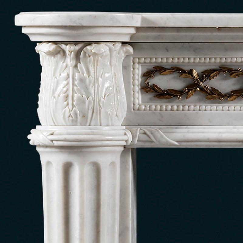 French Antique 18th Century Louis XVI Marble Fireplace Surround with Ormolu Mounts For Sale