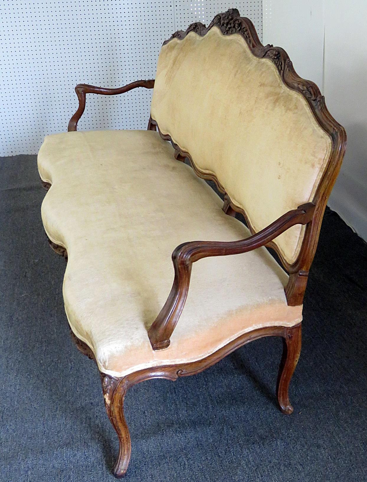 Louis XVI Large Period 1780s Era Carved Walnut French Louis XV Settee Sofa Couch