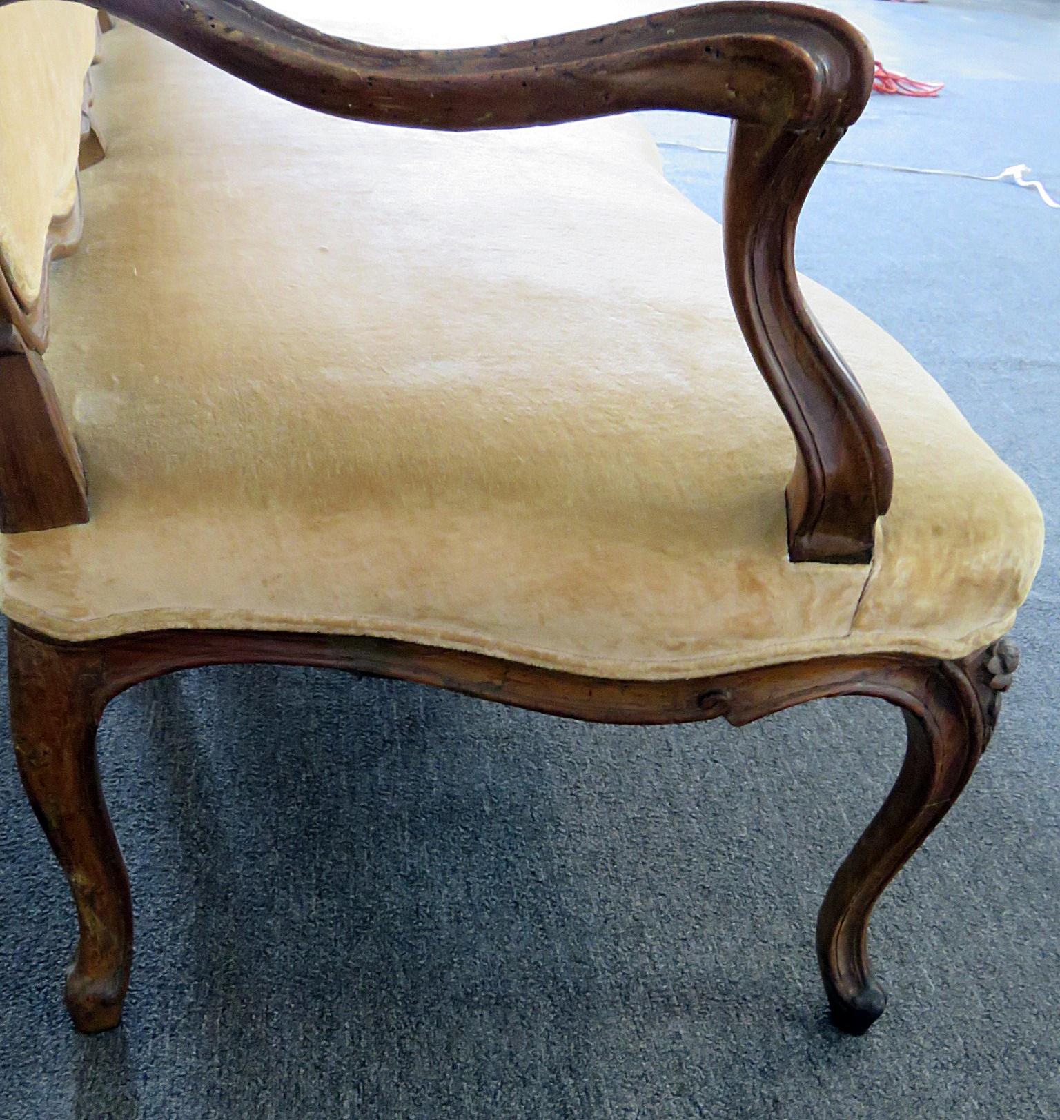 Upholstery Large Period 1780s Era Carved Walnut French Louis XV Settee Sofa Couch