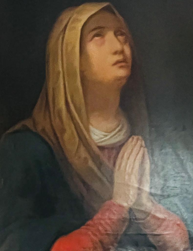 This antique stunning portrait of Madonna in Sorrow came out from a Palazzo in Florence and an absolute eye catcher. The colors and details are incredible and very typical for an Italian masters school of that period. Painted approximately in the