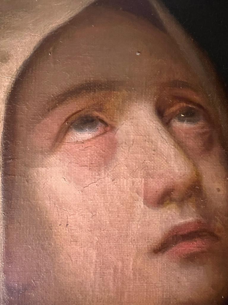 Baroque Antique 18th Century Madonna in Sorrow Oil on Canvas, Florentine School For Sale