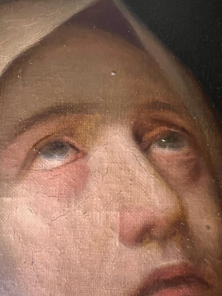 Antique 18th Century Madonna in Sorrow Oil on Canvas, Florentine School In Excellent Condition For Sale In Doha, QA