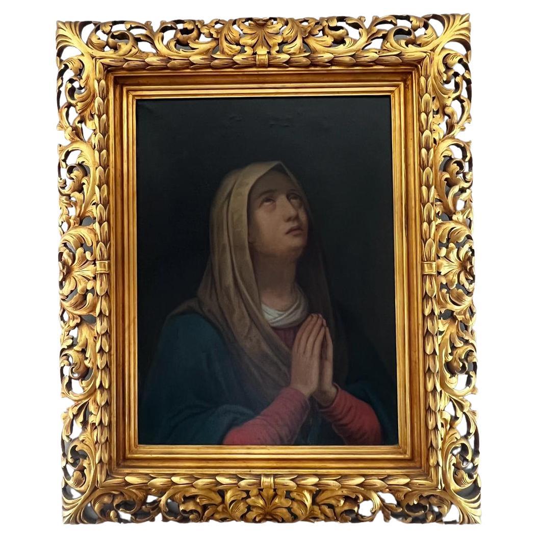 Antique 18th Century Madonna in Sorrow Oil on Canvas, Florentine School For Sale