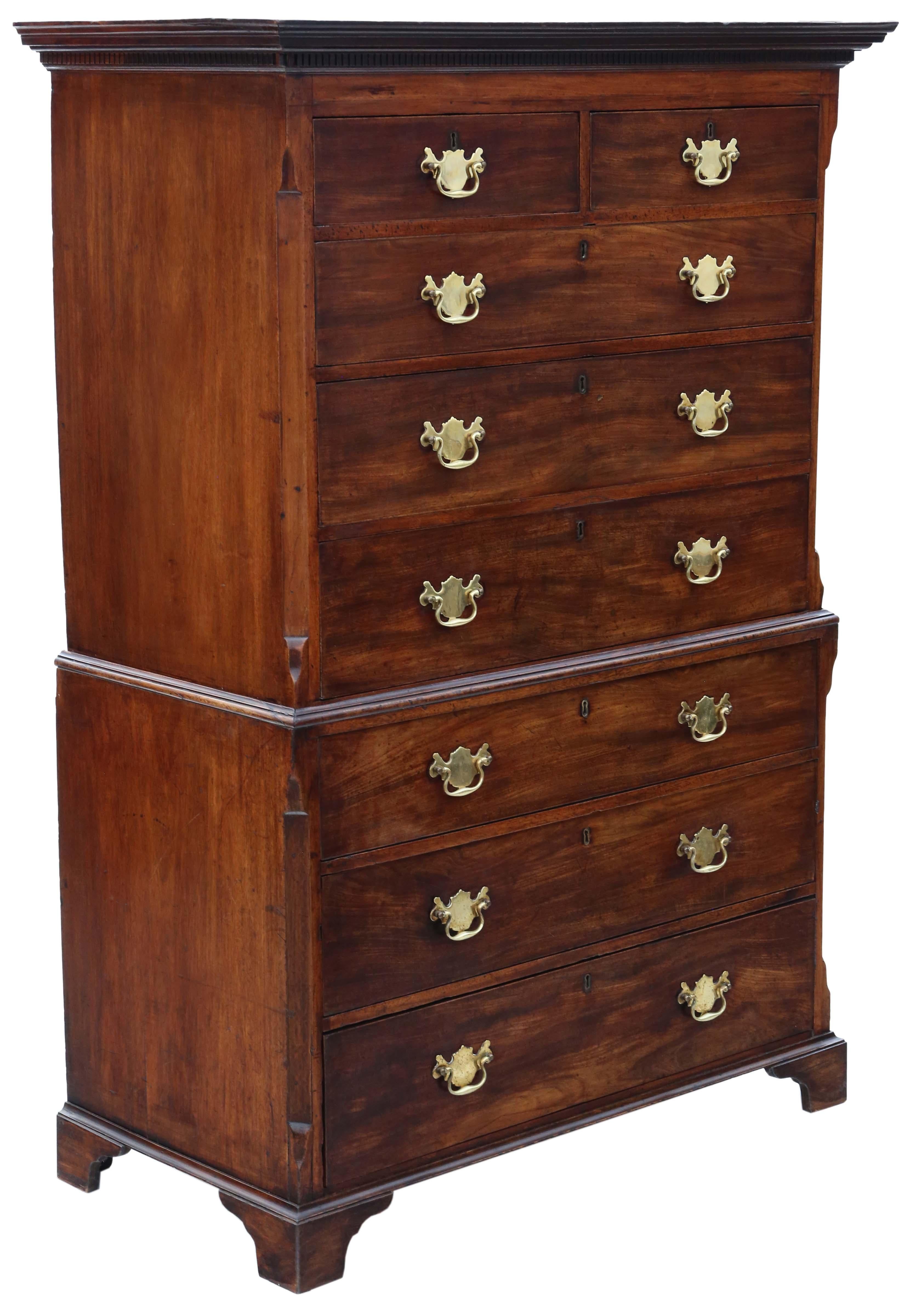 Wood Antique 18th Century mahogany chest on chest of drawers tallboy For Sale