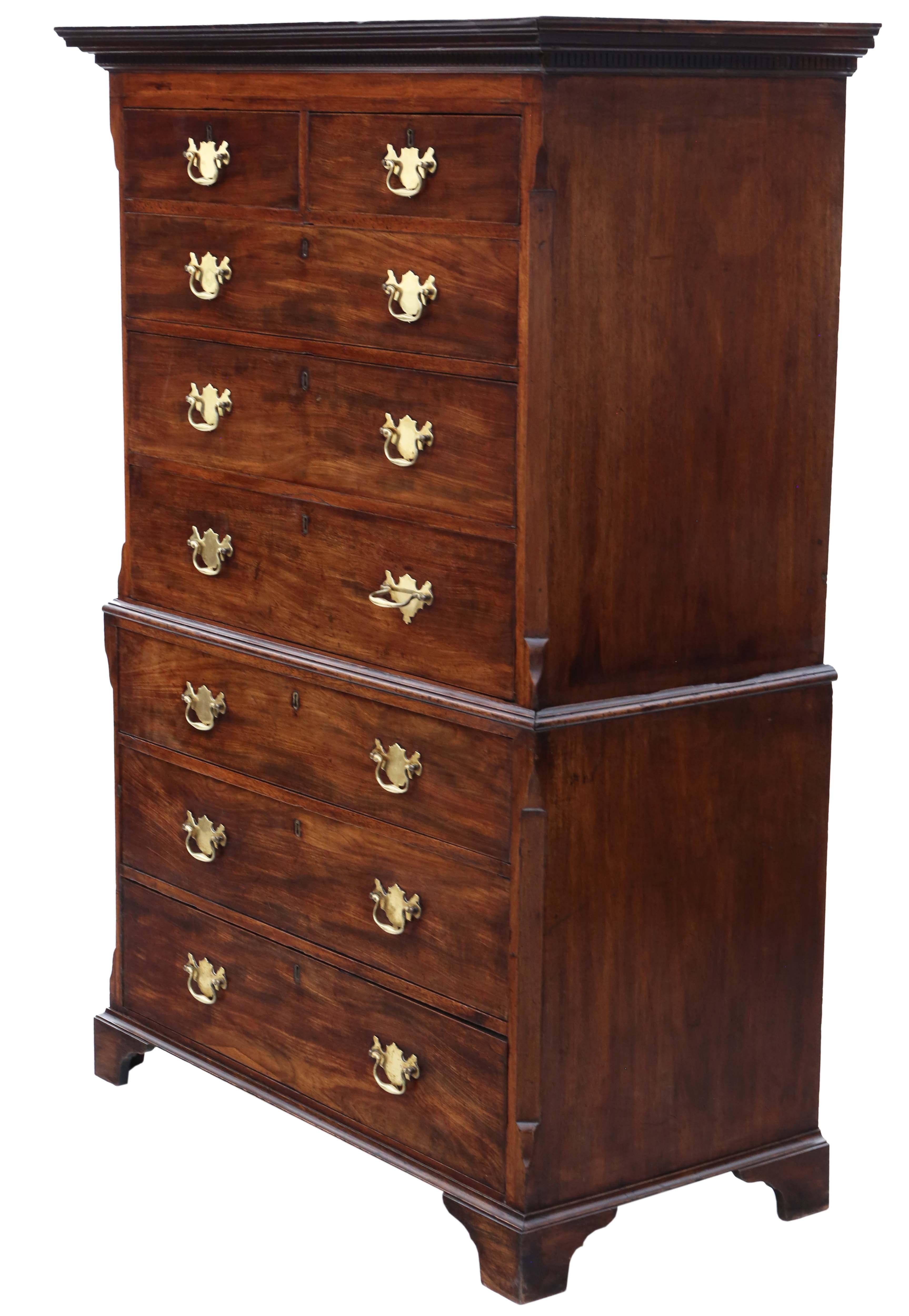 Wood Antique 18th Century Mahogany Chest on Chest of Drawers Tallboy Storage Solution For Sale