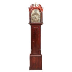 Antique 18th Century Mahogany Inlaid Brass Face Eight Day Grandfather Clock