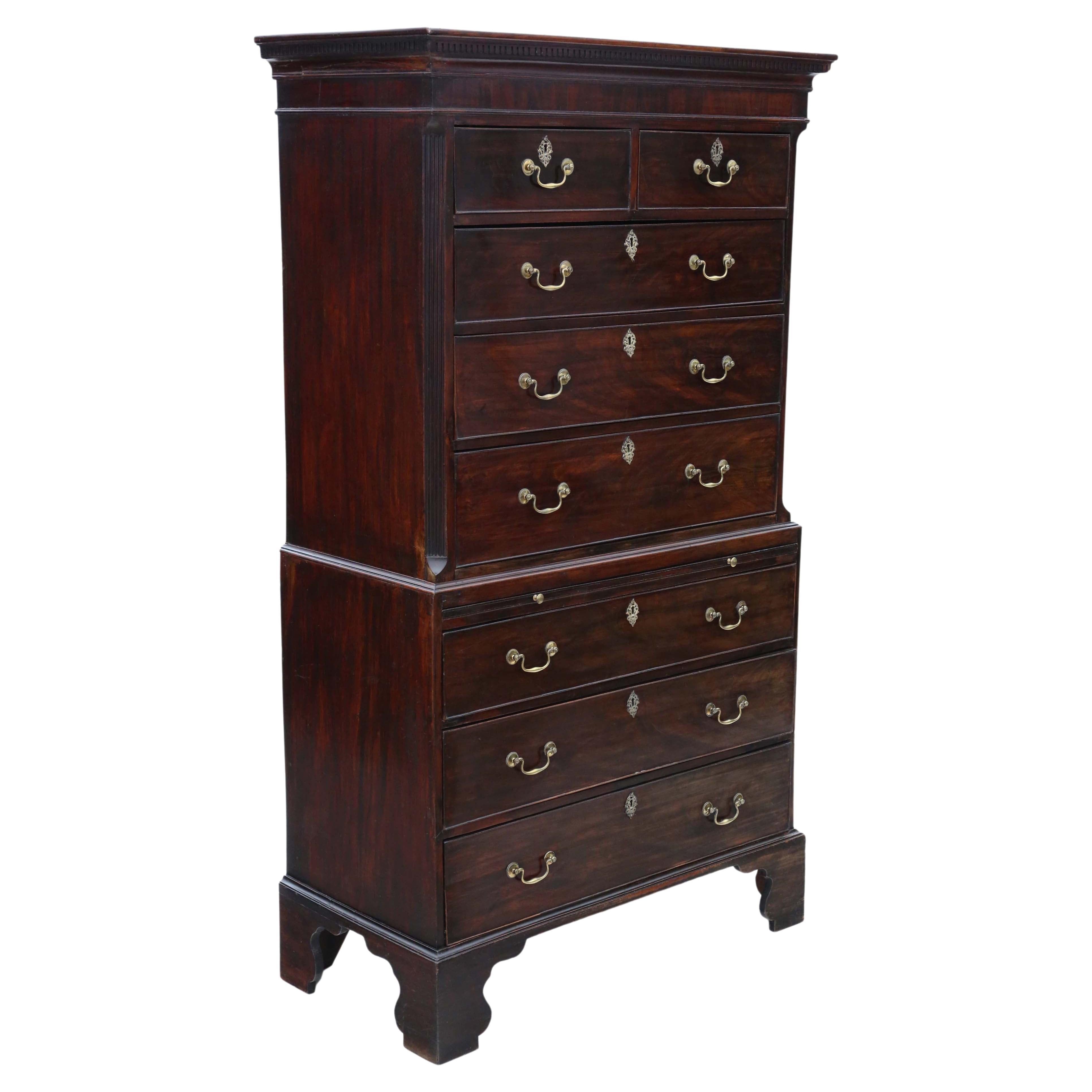Antique 18th Century mahogany tallboy chest on chest of drawers For Sale