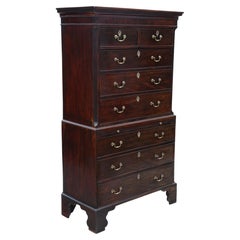 Used 18th Century mahogany tallboy chest on chest of drawers