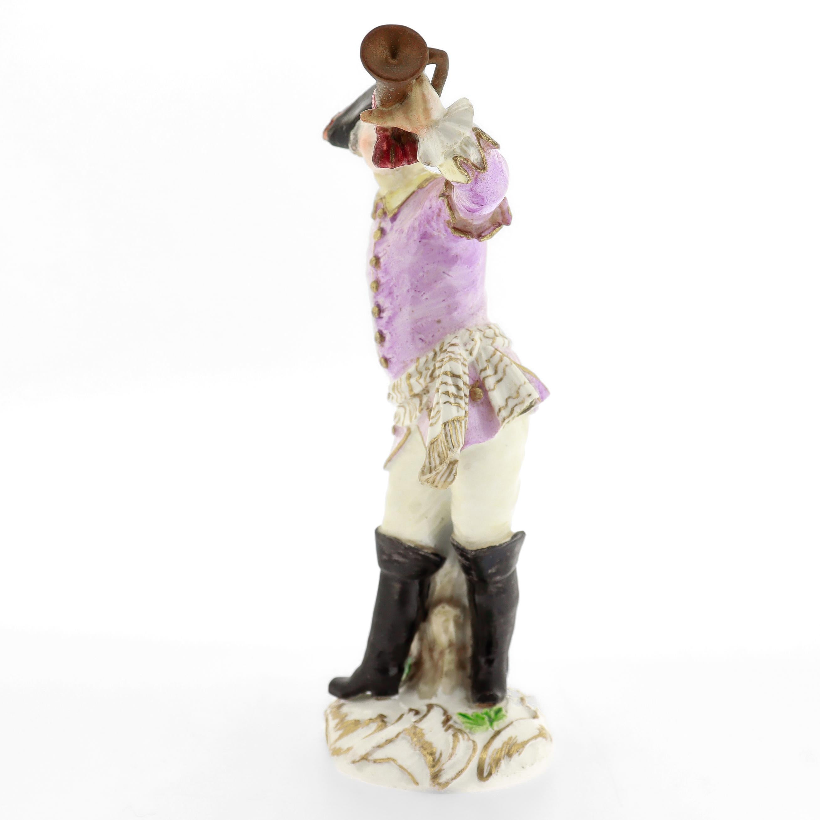 Tedesco Antica statuina di gallo di Meissen Porcelain del XVIII secolo - Trombettiere n. 12 in vendita