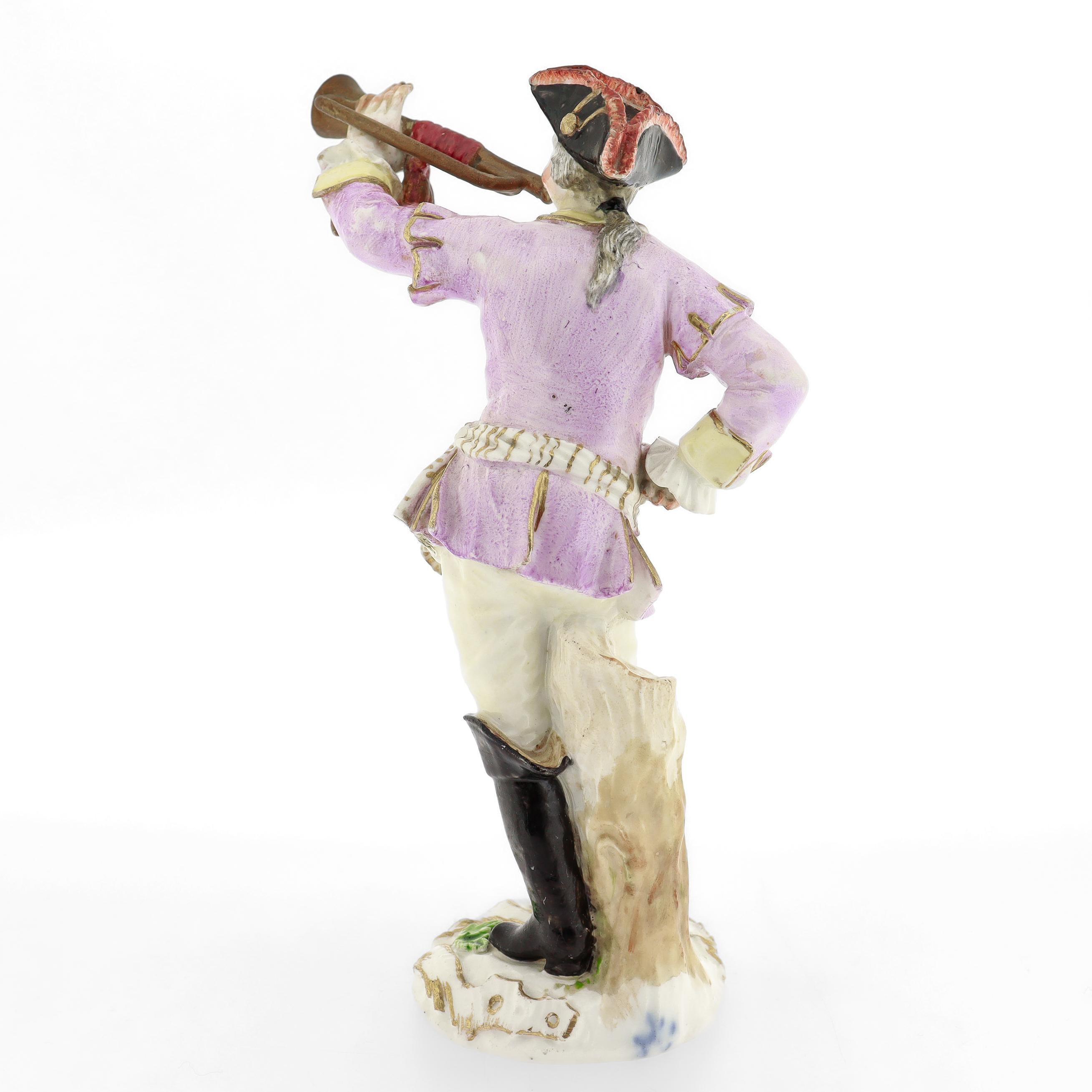 Fino al XVIII secolo Antica statuina di gallo di Meissen Porcelain del XVIII secolo - Trombettiere n. 12 in vendita