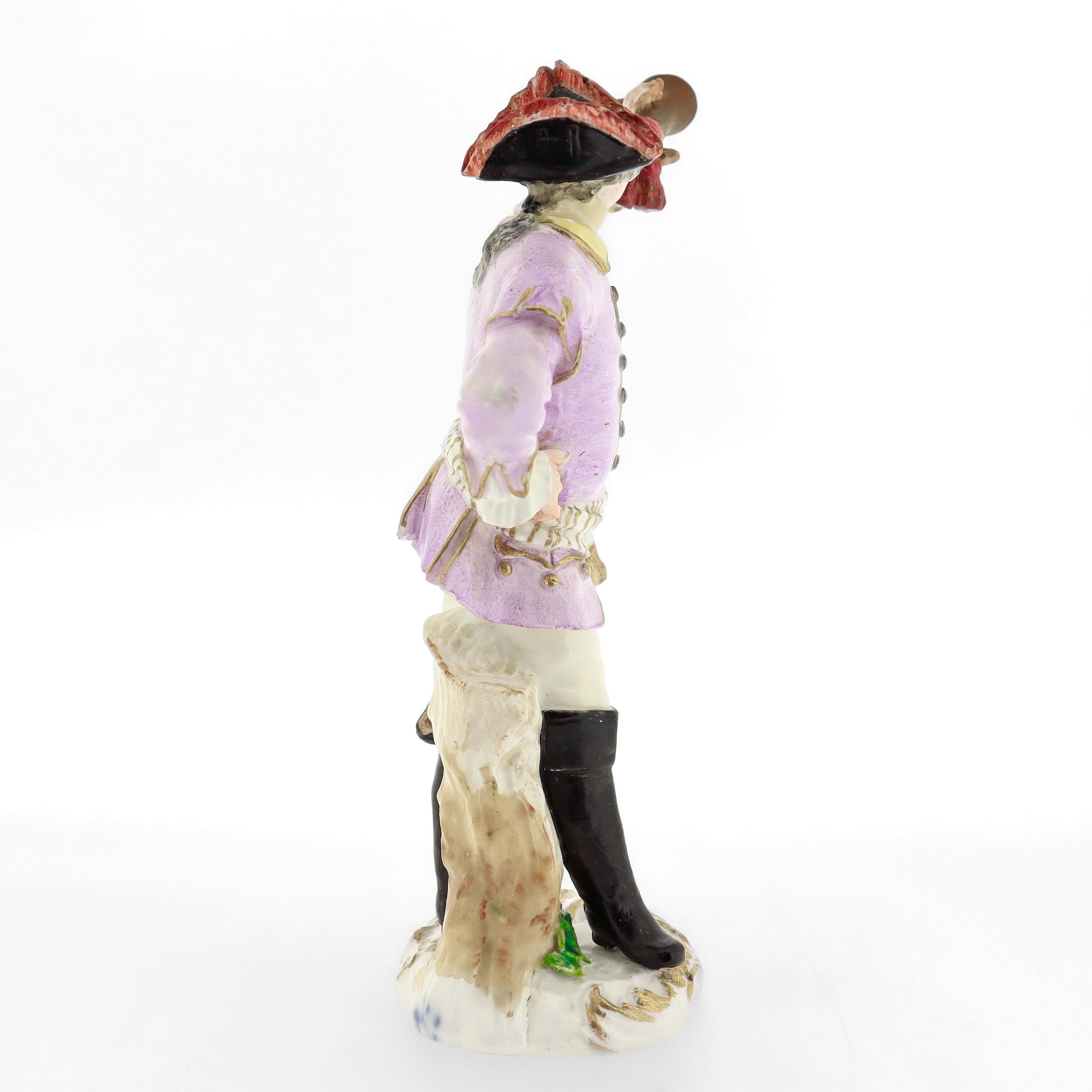 Porcellana Antica statuina di gallo di Meissen Porcelain del XVIII secolo - Trombettiere n. 12 in vendita