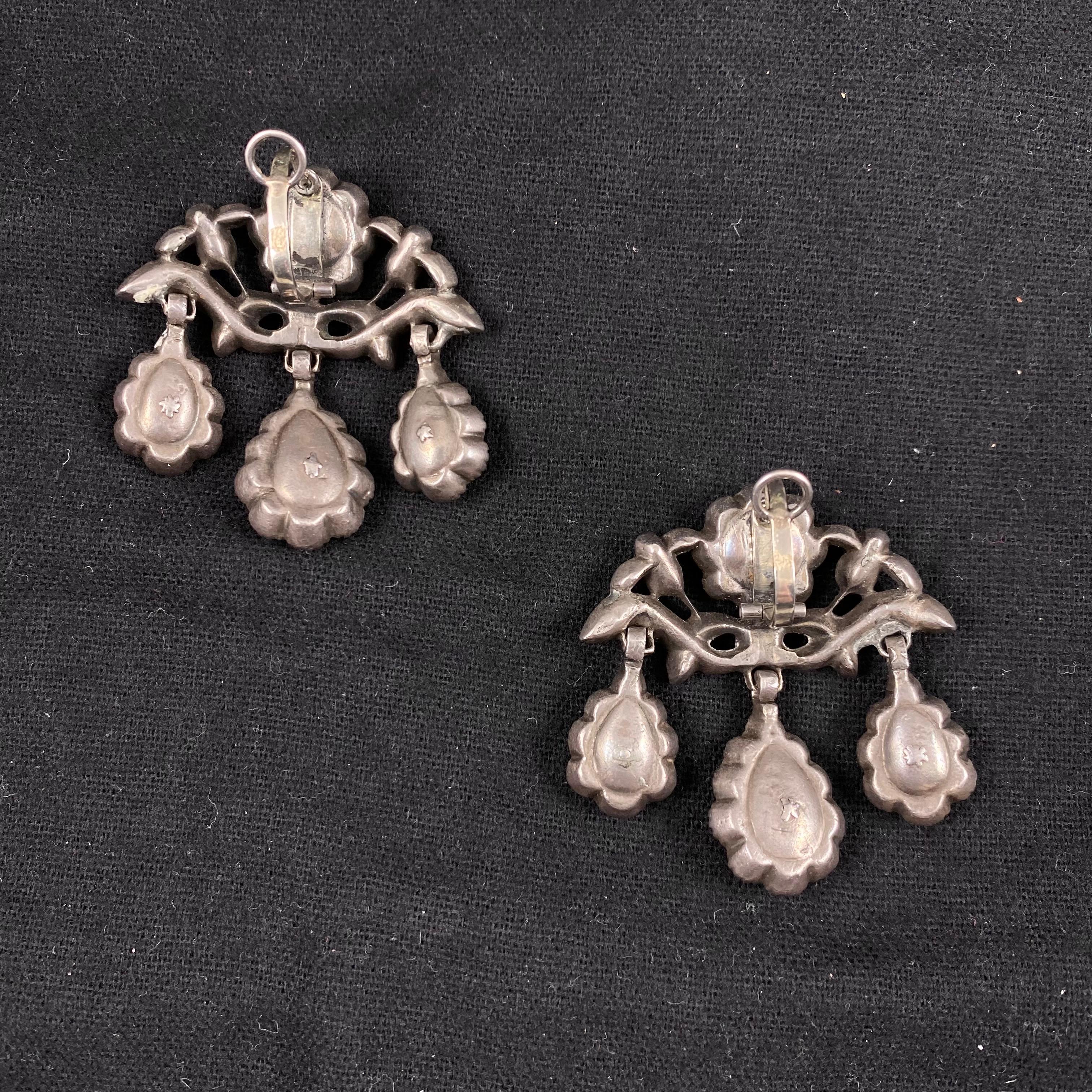 Antique 18th Century Minas Novas Rock Crystal Topaz Girandole Earrings Brooch For Sale 1