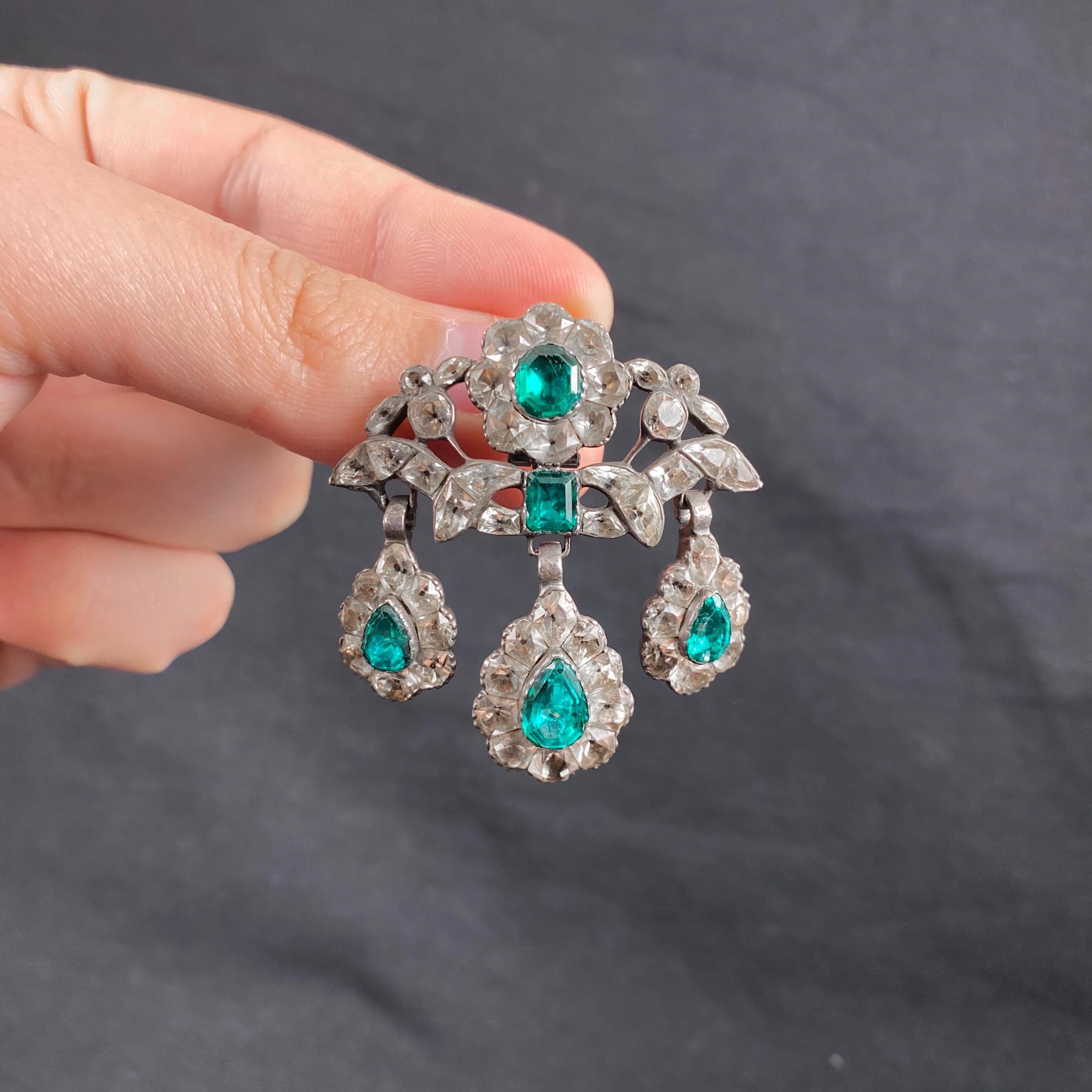 Antique 18th Century Minas Novas Rock Crystal Topaz Girandole Earrings Brooch For Sale 2