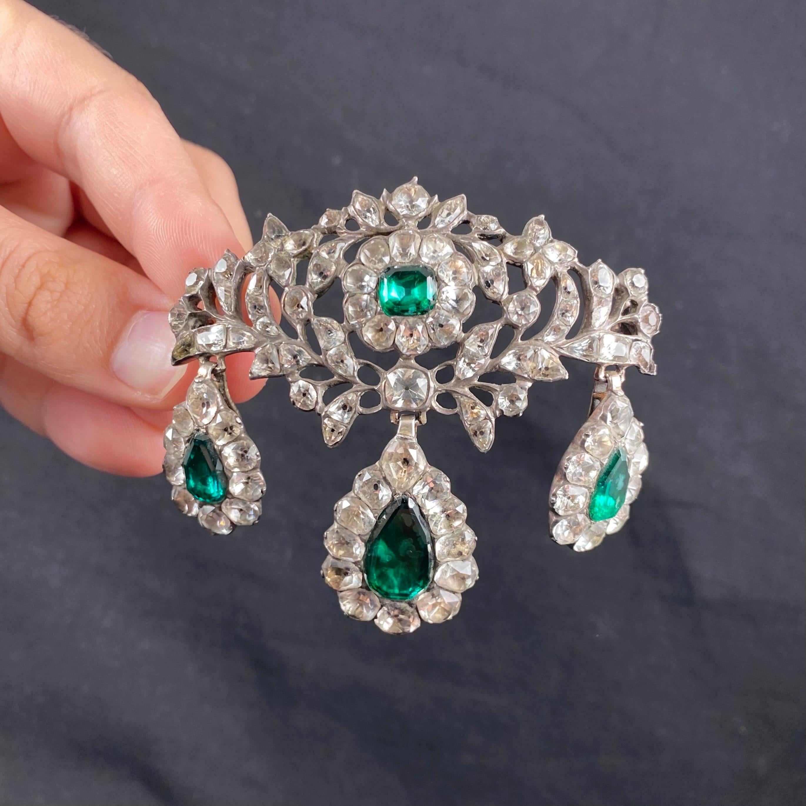 Antique 18th Century Minas Novas Rock Crystal Topaz Girandole Earrings Brooch For Sale 6