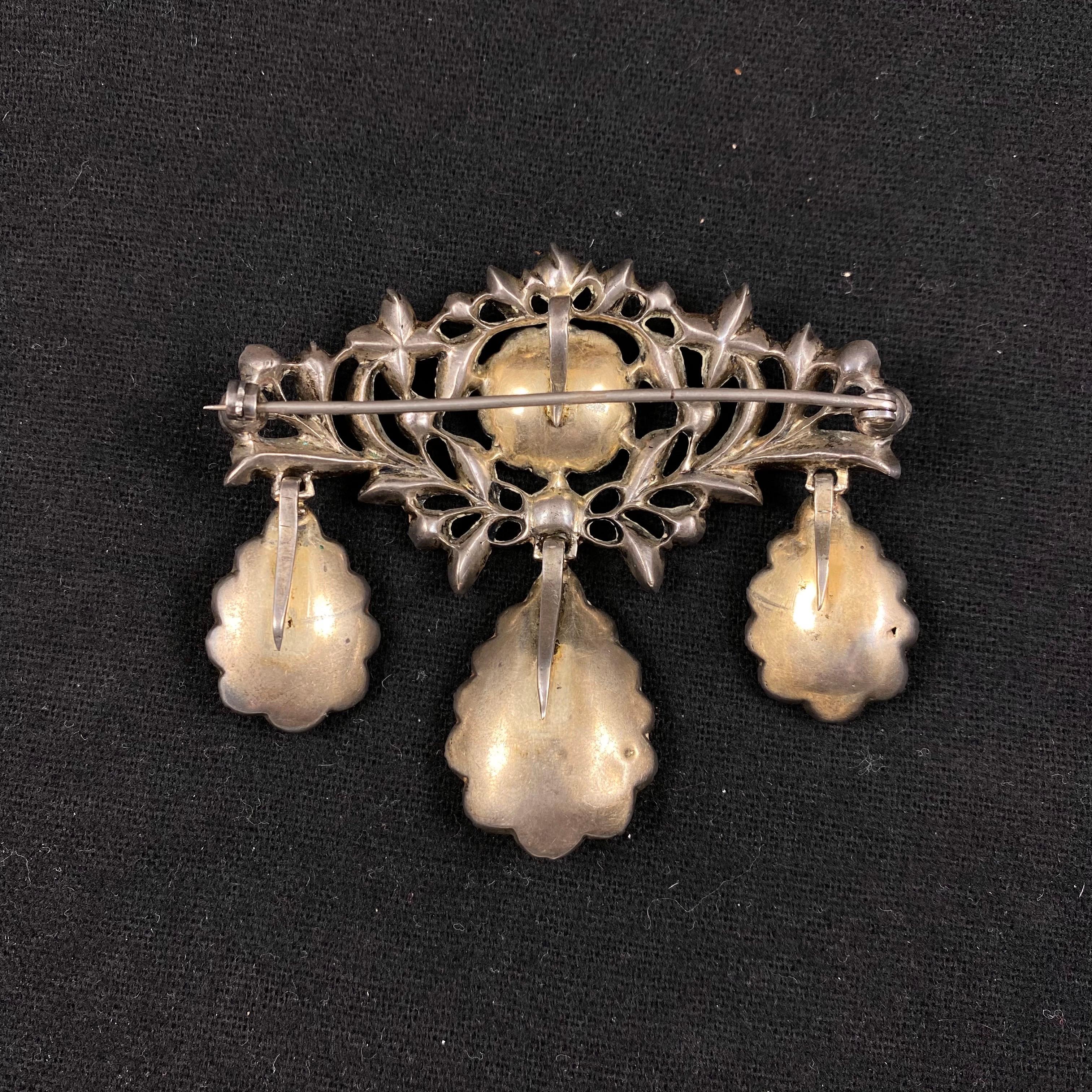 Antique 18th Century Minas Novas Rock Crystal Topaz Girandole Earrings Brooch For Sale 7