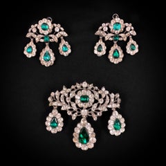 Antique 18th Century Minas Novas Rock Crystal Topaz Girandole Earrings Brooch