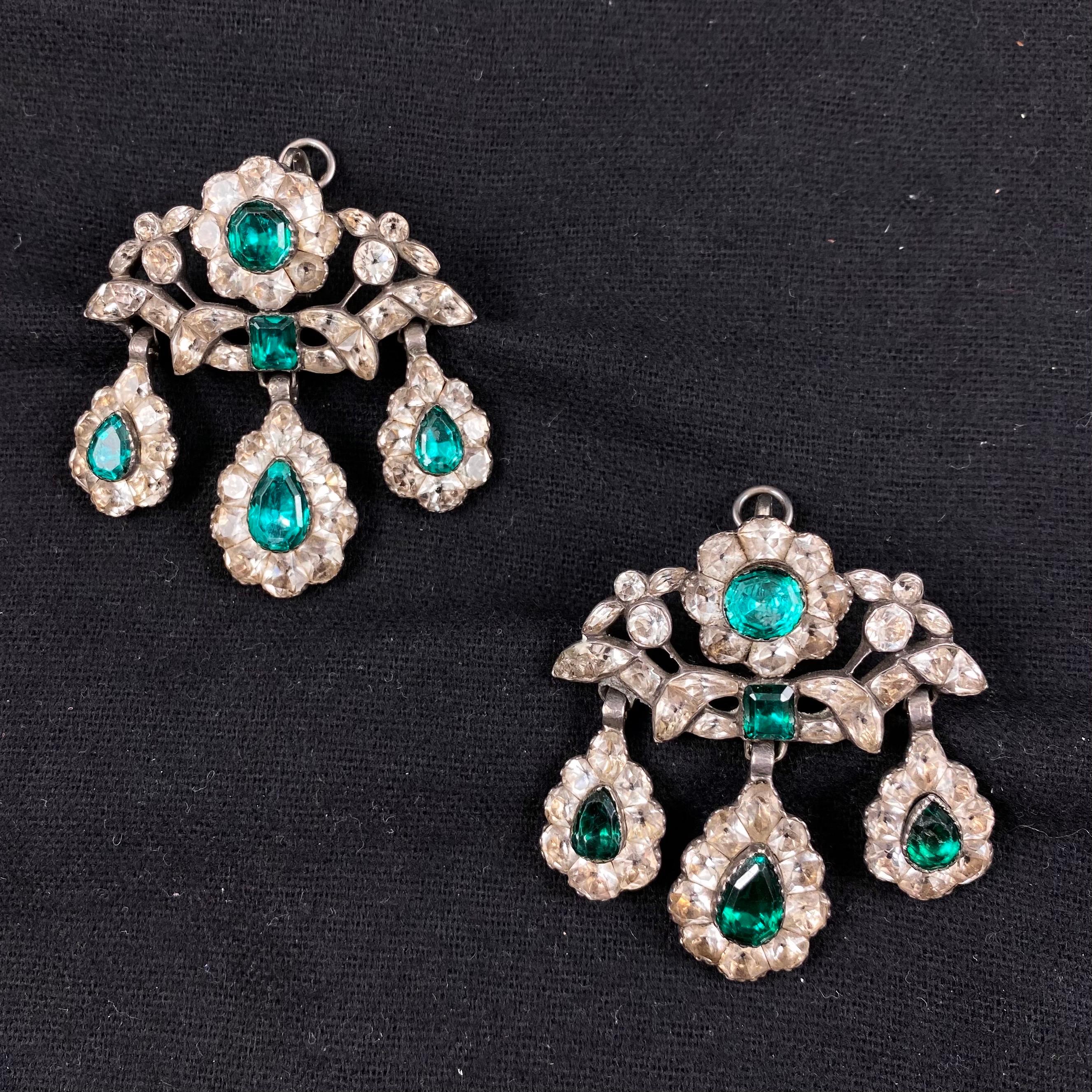 Women's Antique 18th Century Minas Novas Rock Crystal Topaz Girandole Earrings Brooch For Sale