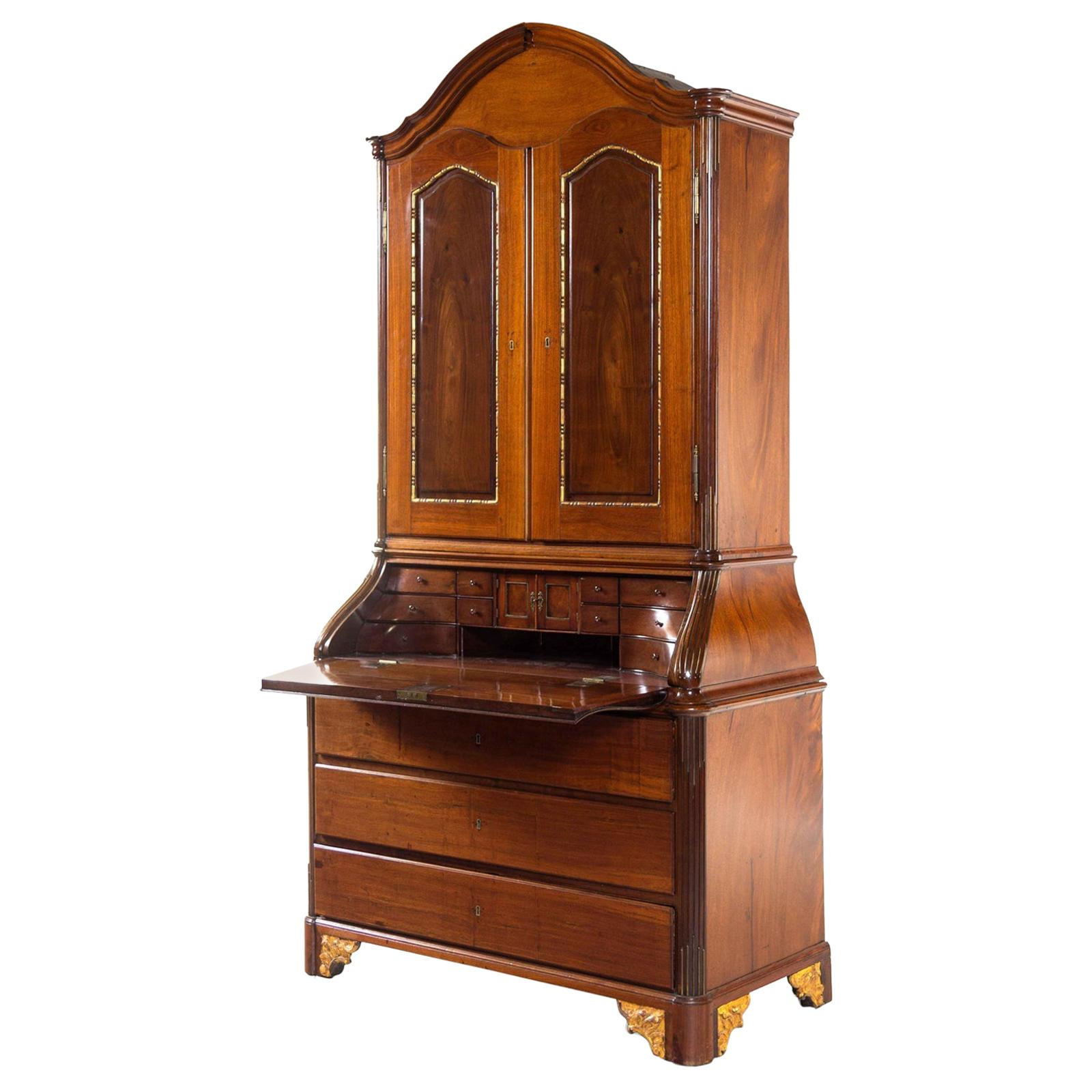 Antique 18th Century Neoclassical Parcel-Gilt Walnut Secretary Bookcase, Therien