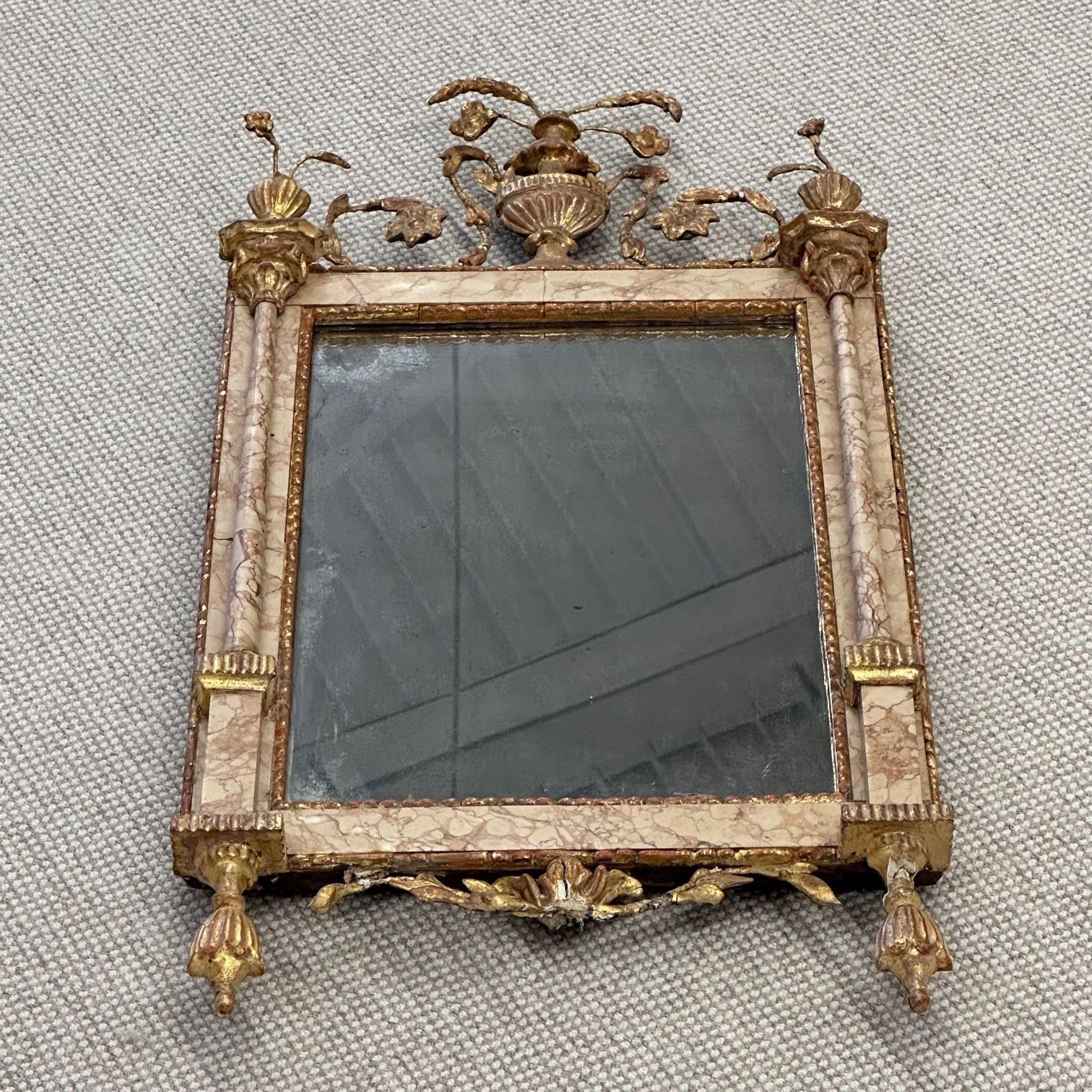 French Antique 18th Century Neoclassical Style Marble Mirror, Giltwood, Distress For Sale 8